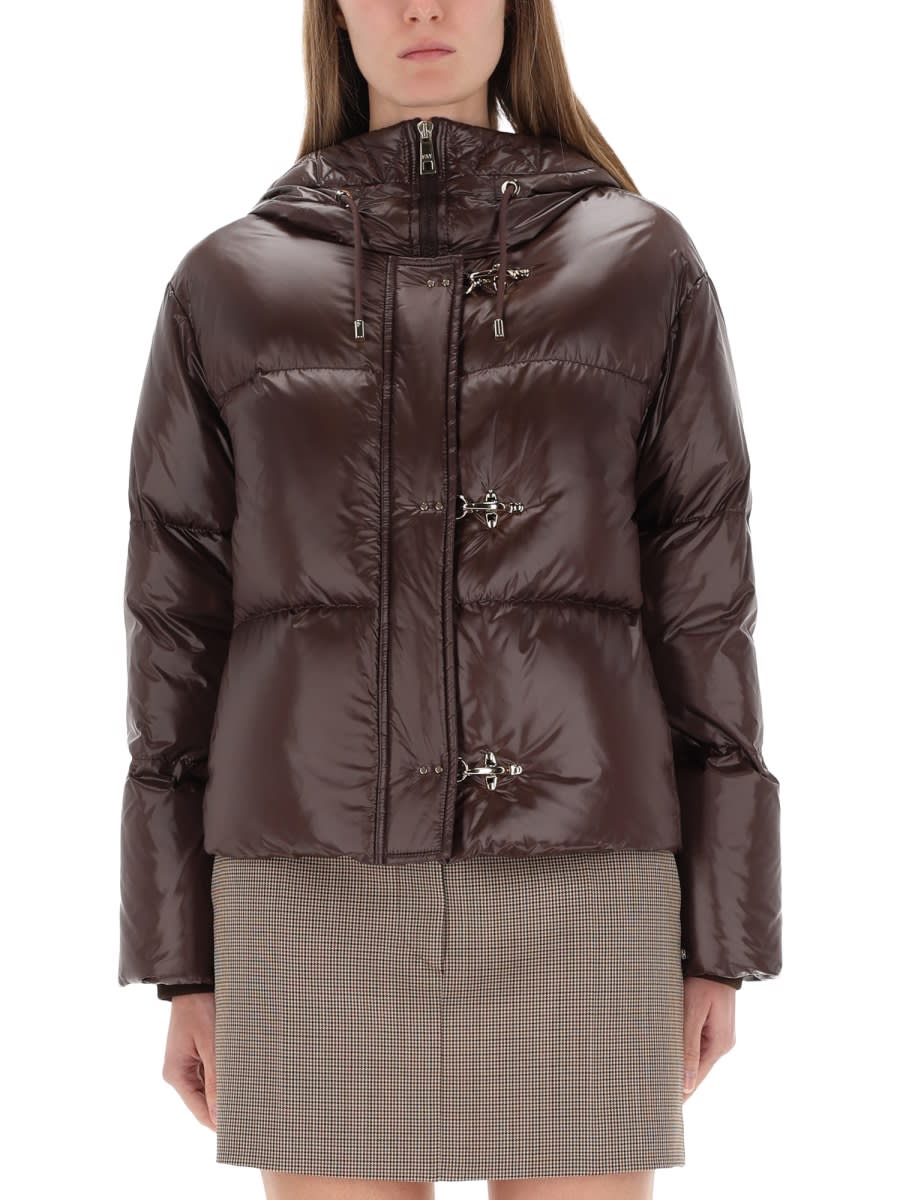 Fay Down Jacket With Hood In Brown