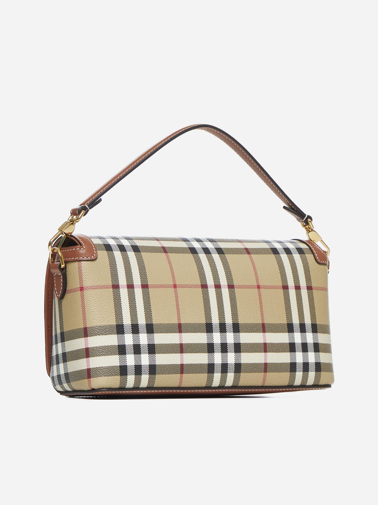 Shop Burberry Note Check Canvas Small Bag In Beige