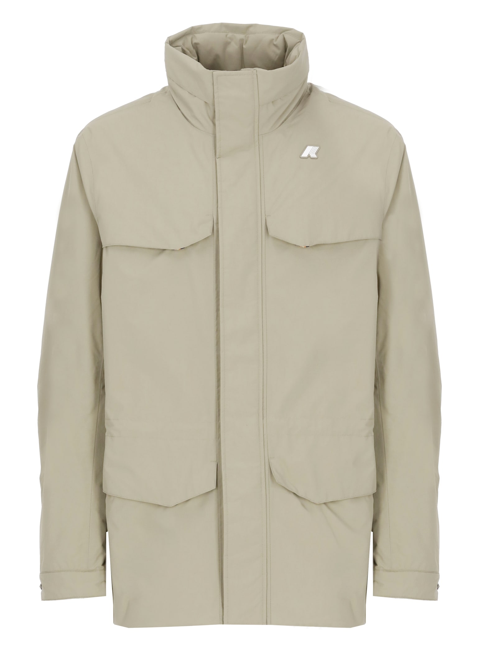 K-way Long Down Jacket With Hood And Pockets In Neutral