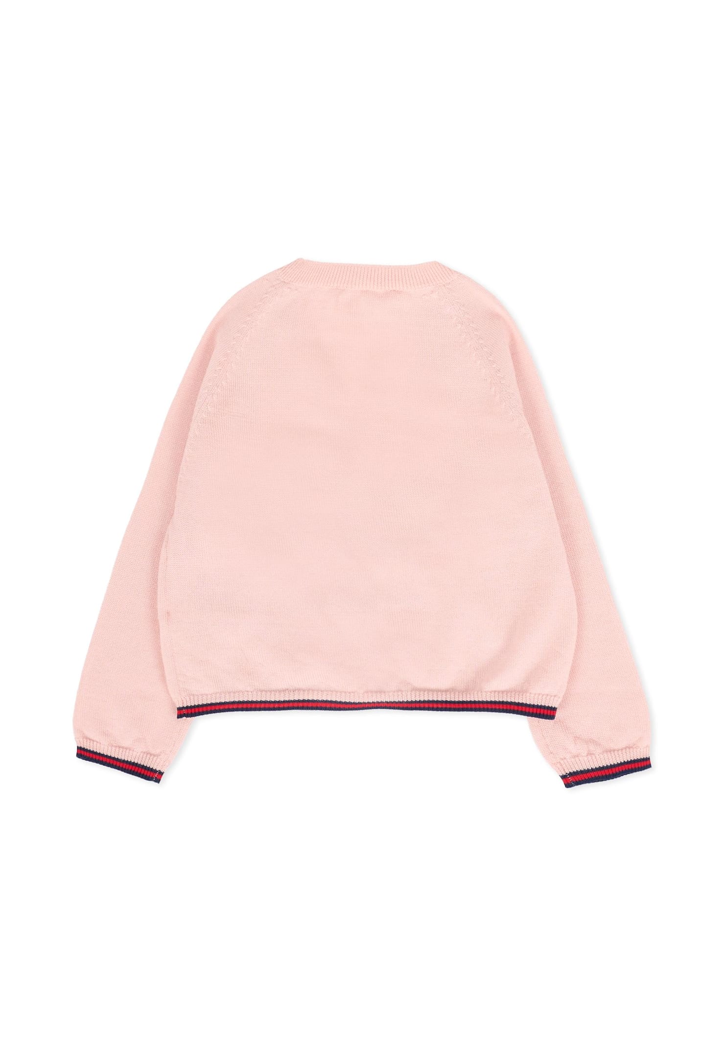 Gucci Pink Cardigan For Baby Girl With Web Detail In Pink