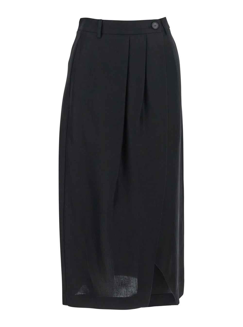 nilla Black Skirt With Pences On The Front And Single Slit On The Front In Viscose And Linen Blend Woman