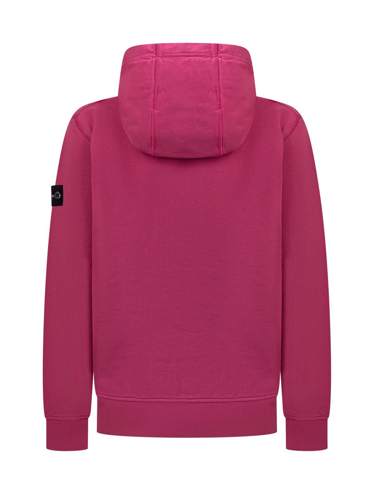 Shop Stone Island Compass-patch Long-sleeved Hoodie In Fucsia