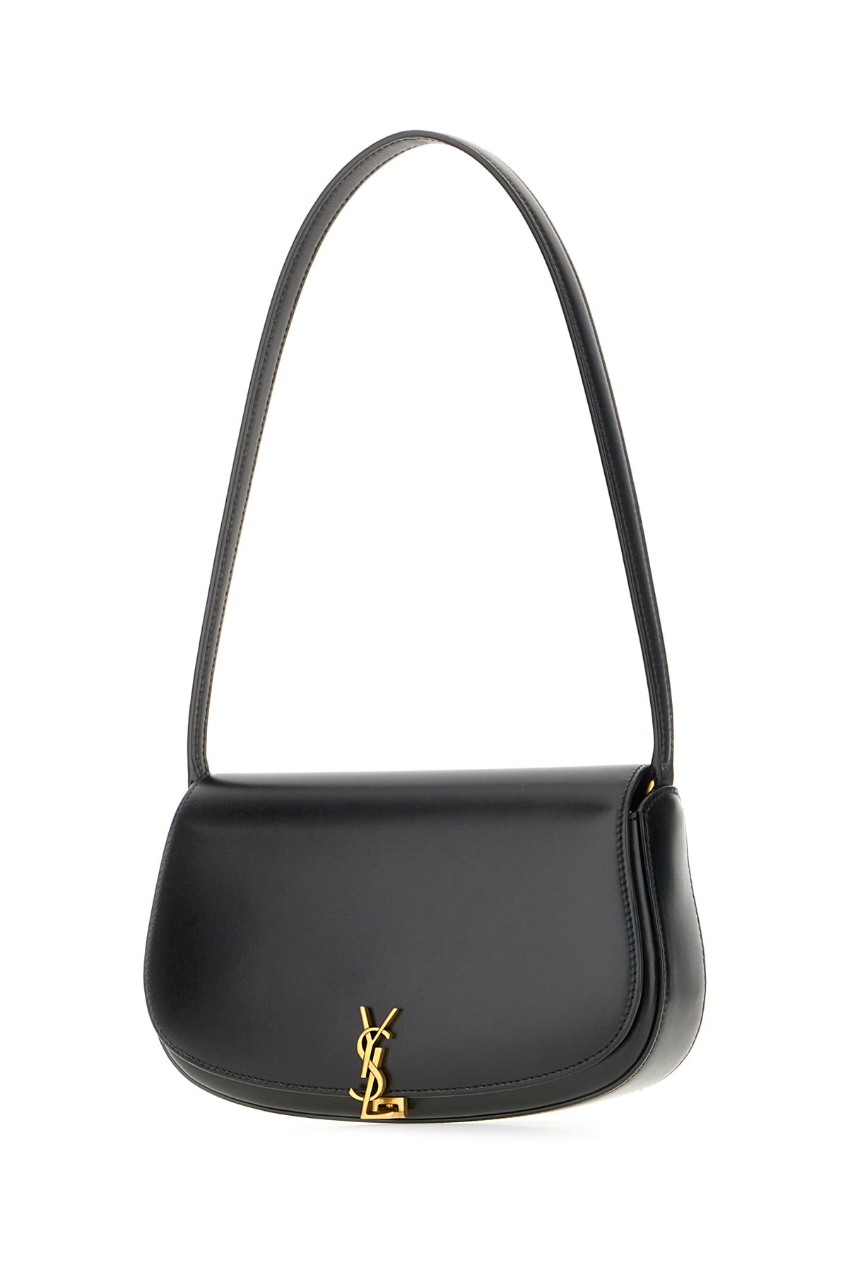 Saint Laurent Dark Brown Leather Mini Voltaire Shoulder Bag In Black