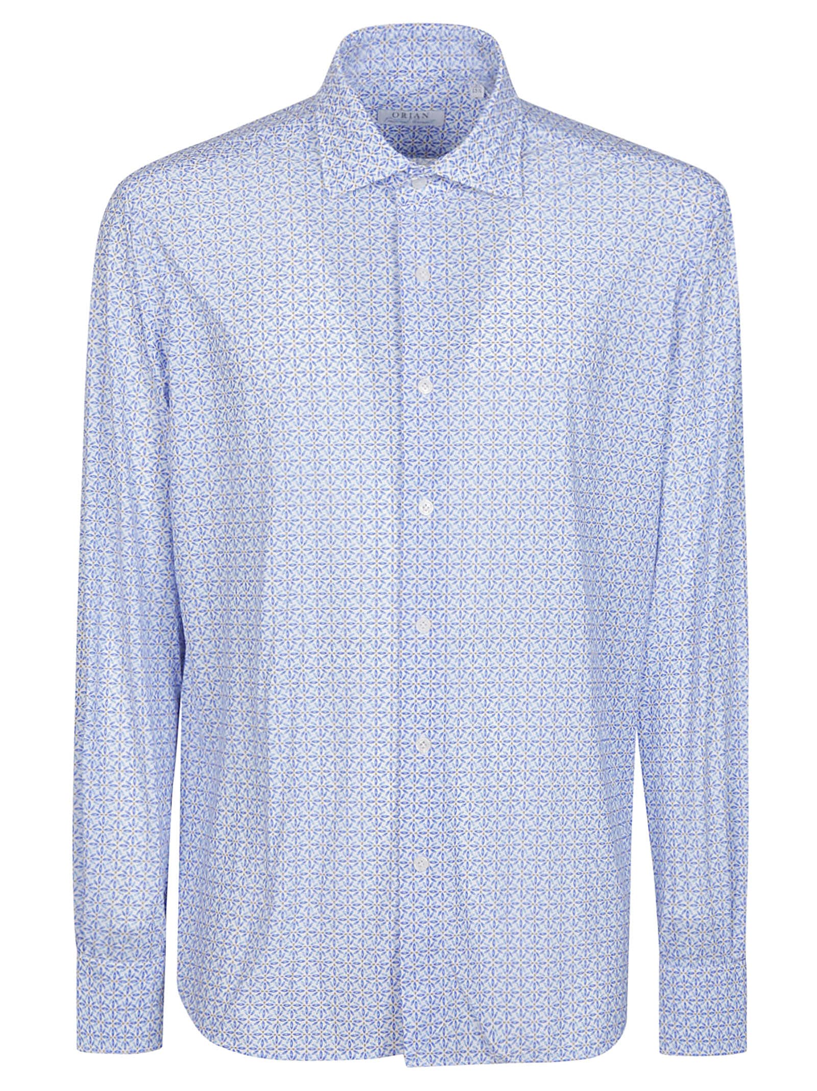 Shop Orian Long Sleeve Slim Shirt In Bianco/azzurro Fantasia