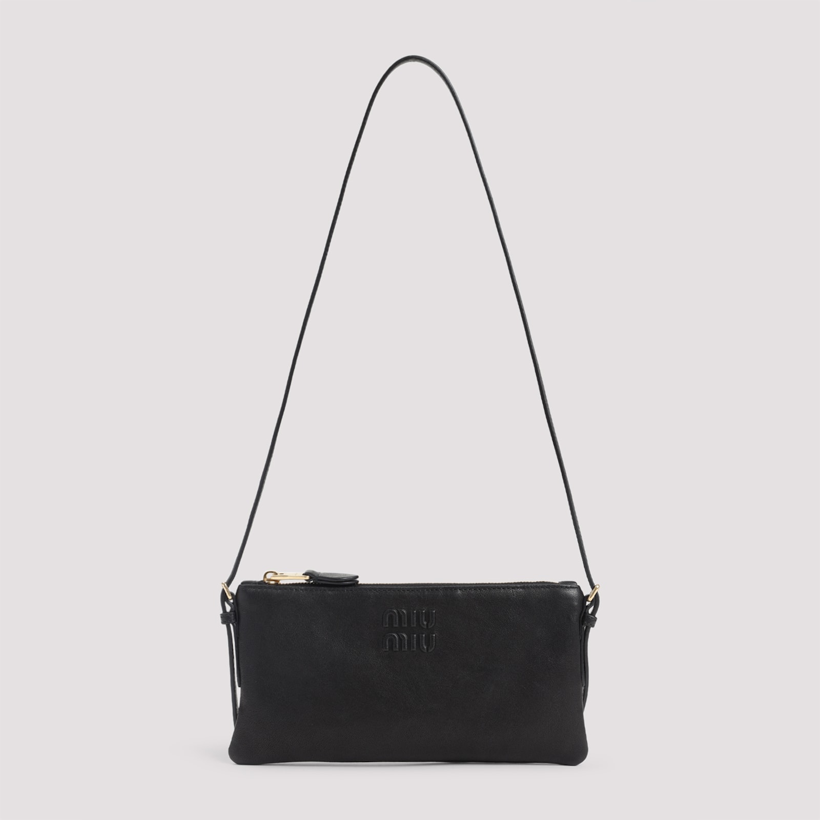 Miu Miu Adjustable Leather Handle Pouch In Black