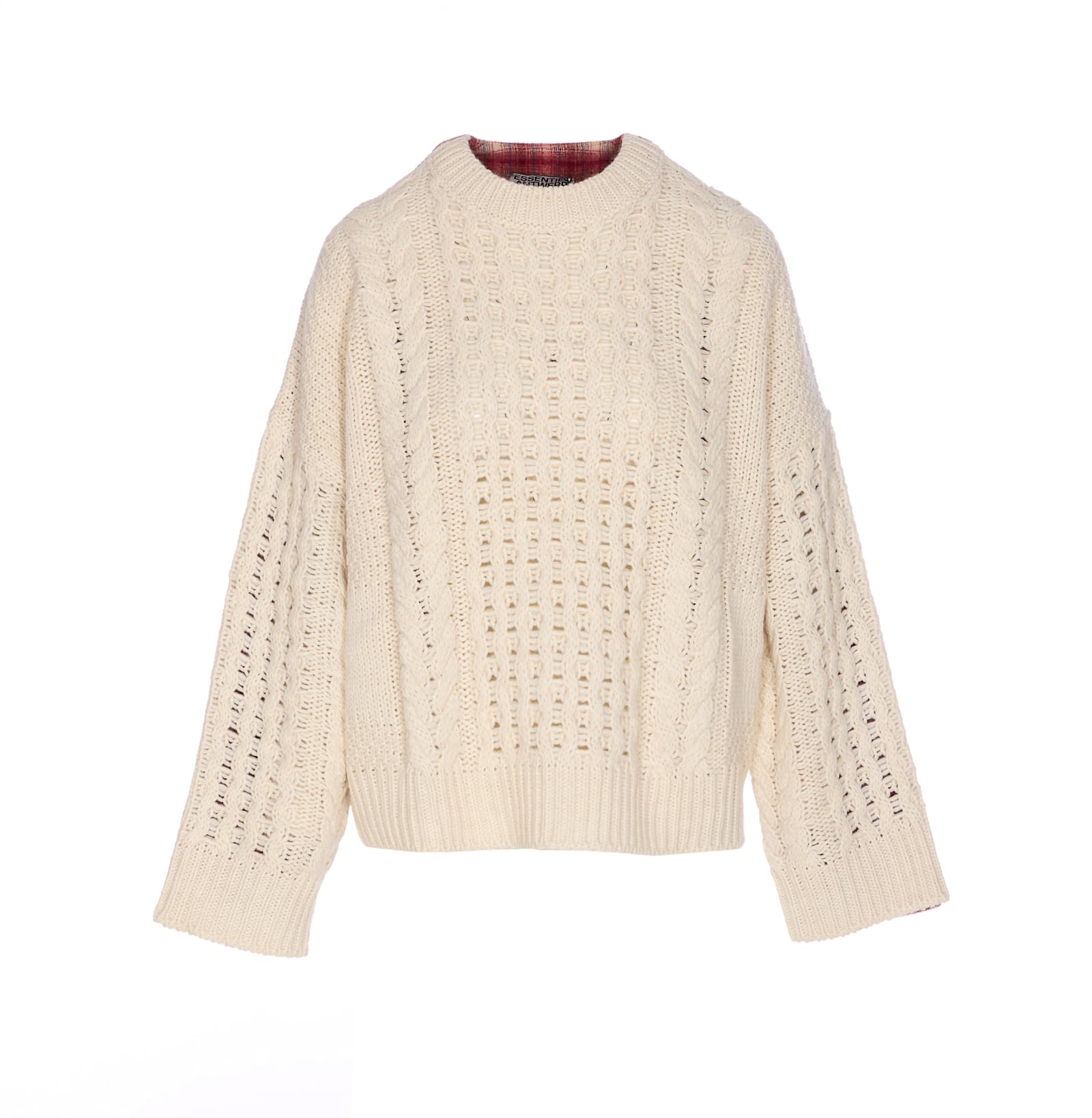 Essentiel Antwerp Cable-knit Checked-panel Sweater In White