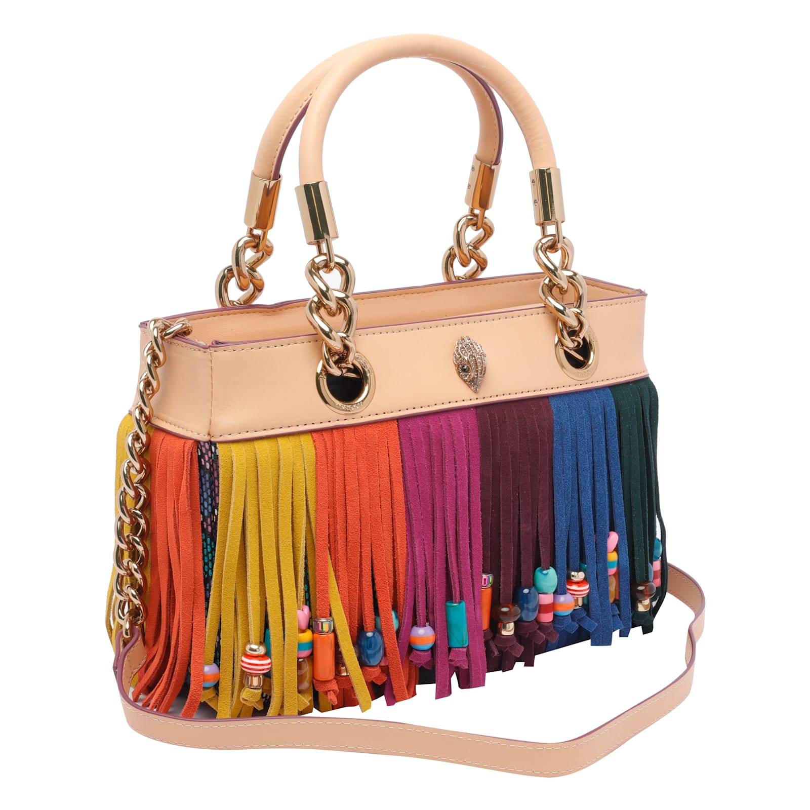 Kurt Geiger Square Kensington Fringe Tote Bag In Neutral