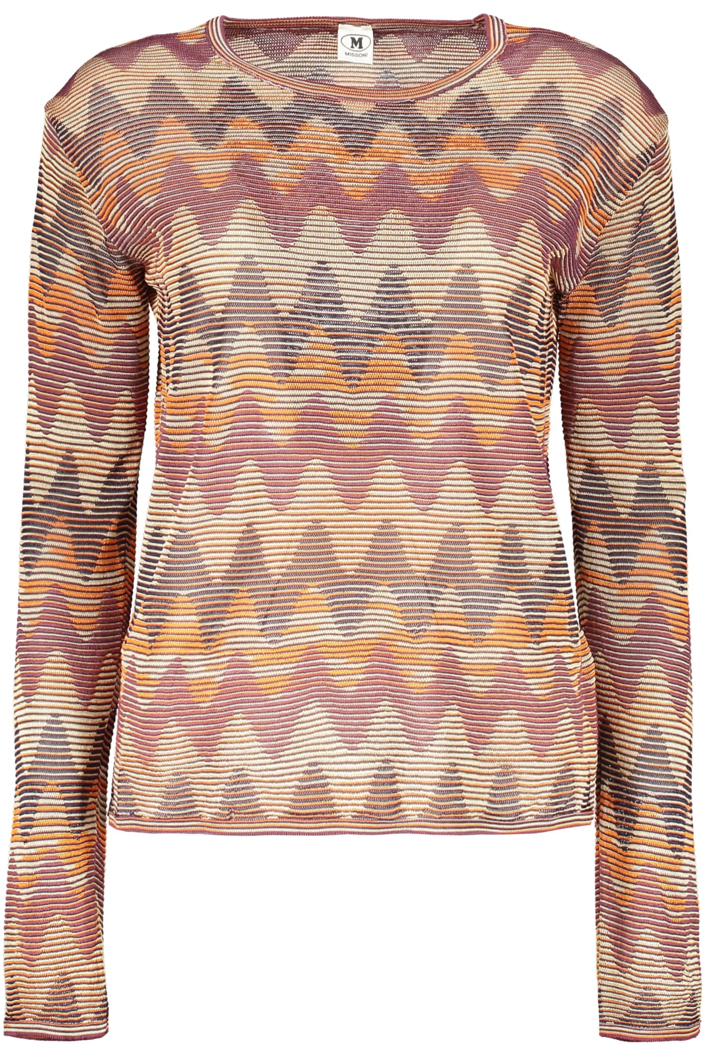M Missoni Long Sleeve Crew-neck Sweater In Brown