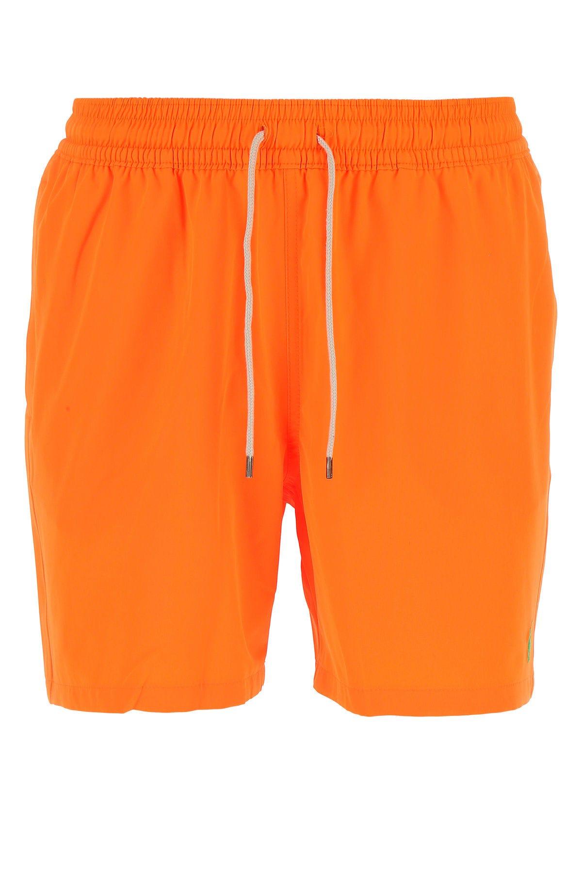 Shop Polo Ralph Lauren Fluo Orange Stretch Polyester Swimming Shorts