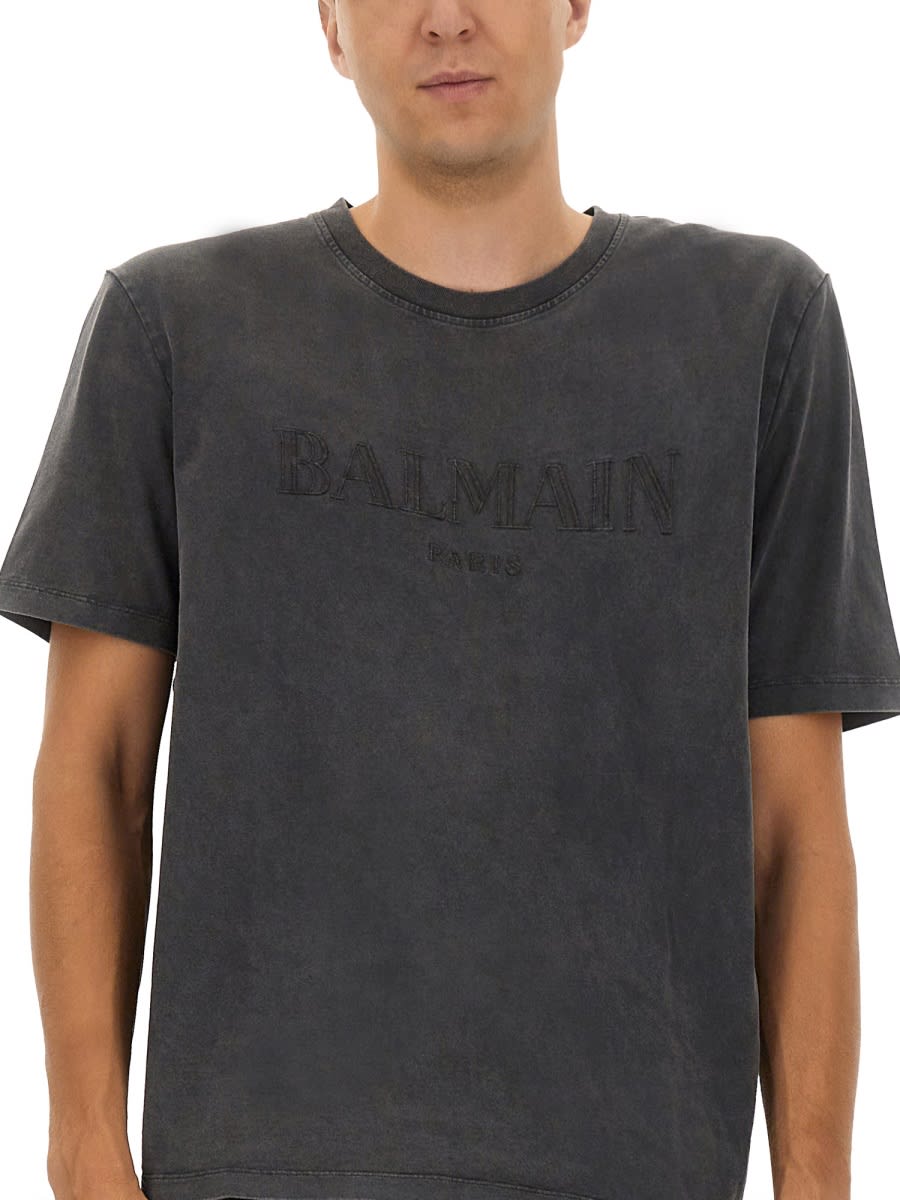 Balmain T-shirt With Logo Embroidery In Gray
