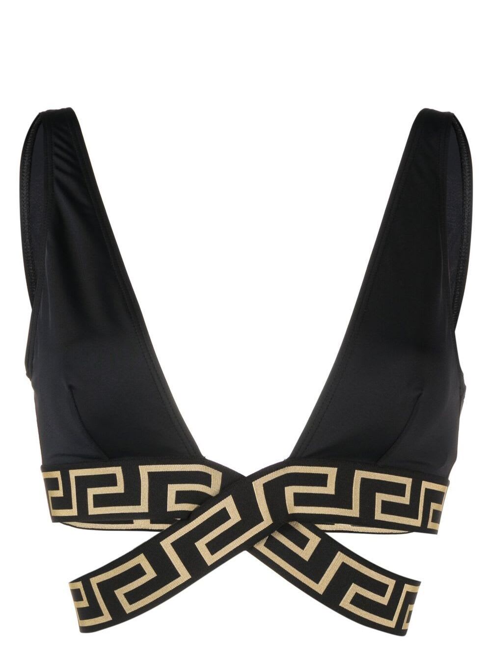 Shop Versace Bikini Top With Greca Motif In Black Polyamide Woman