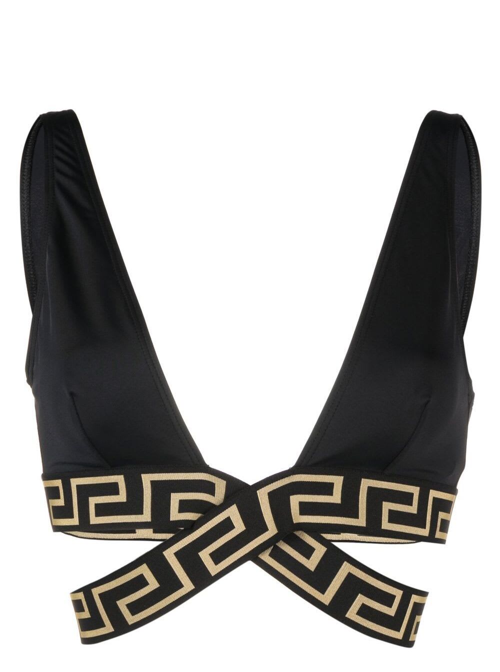Versace Bikini Top With Greca Motif In Black Polyamide Woman In Nero