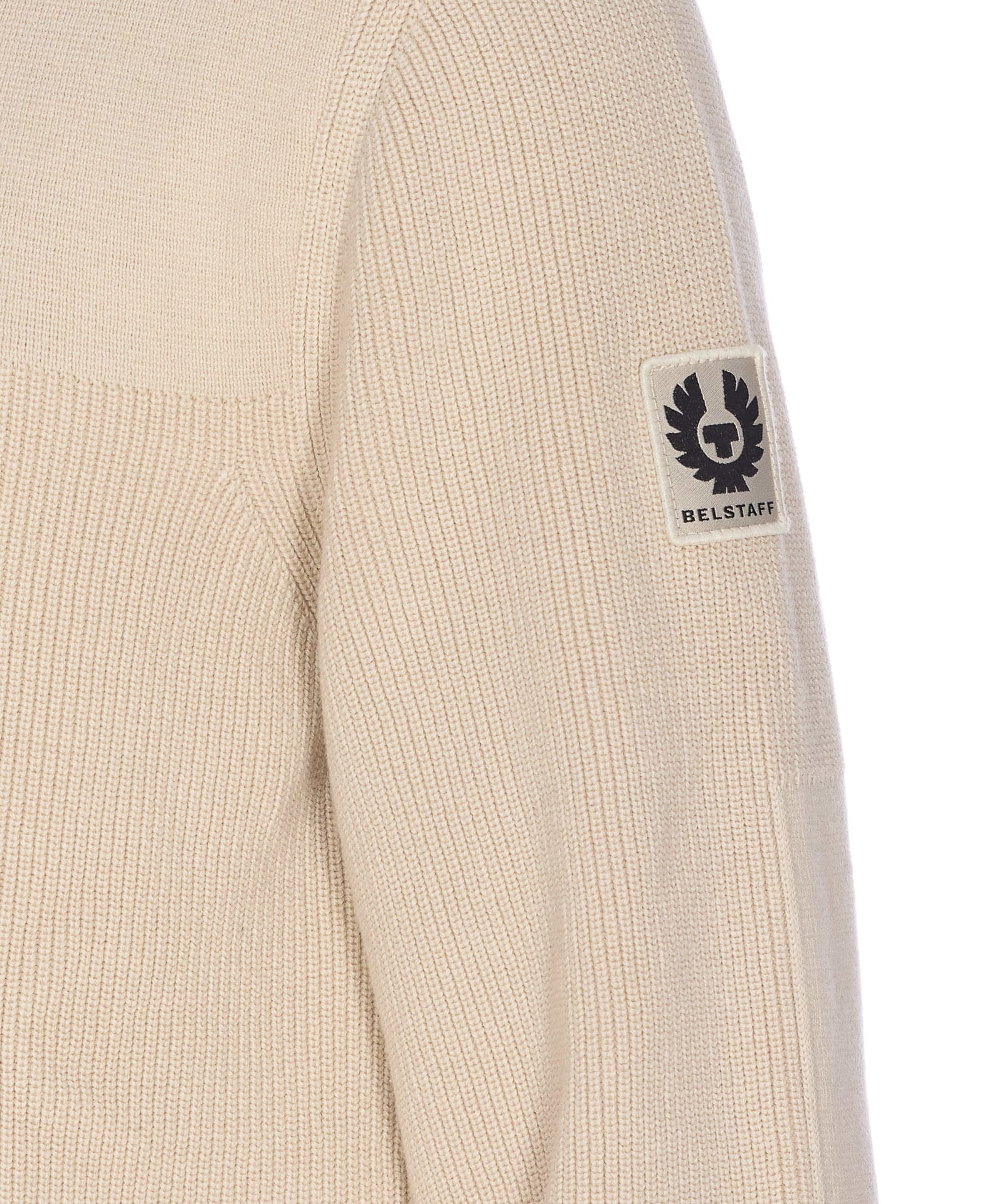 Belstaff Ribbed Crewneck Sweater Long Sleeves In Neutral