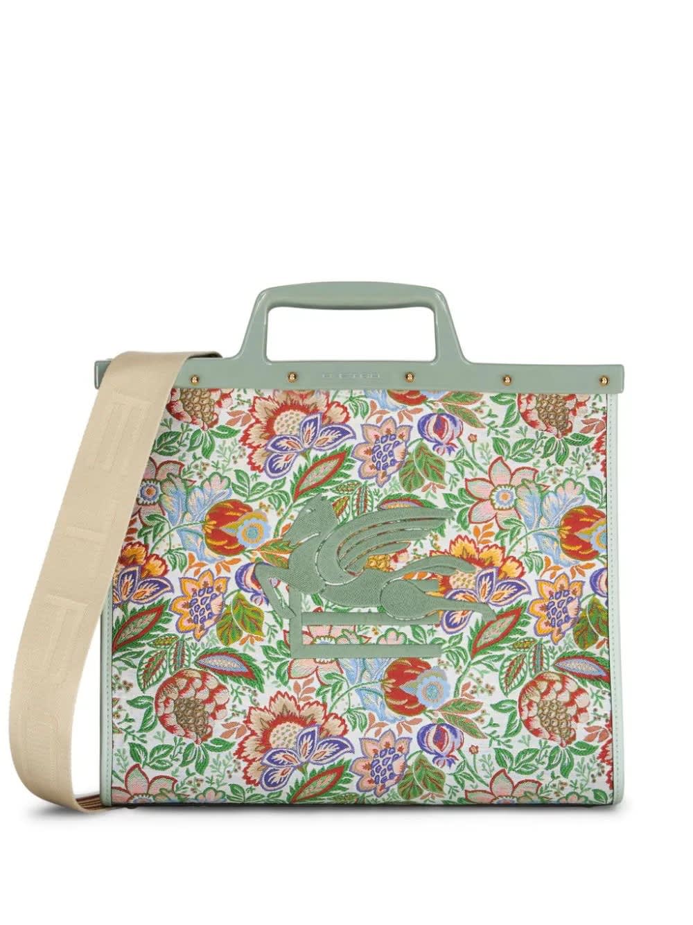 Etro Floral Jacquard Large Love Trotter Shopping Bag In Green