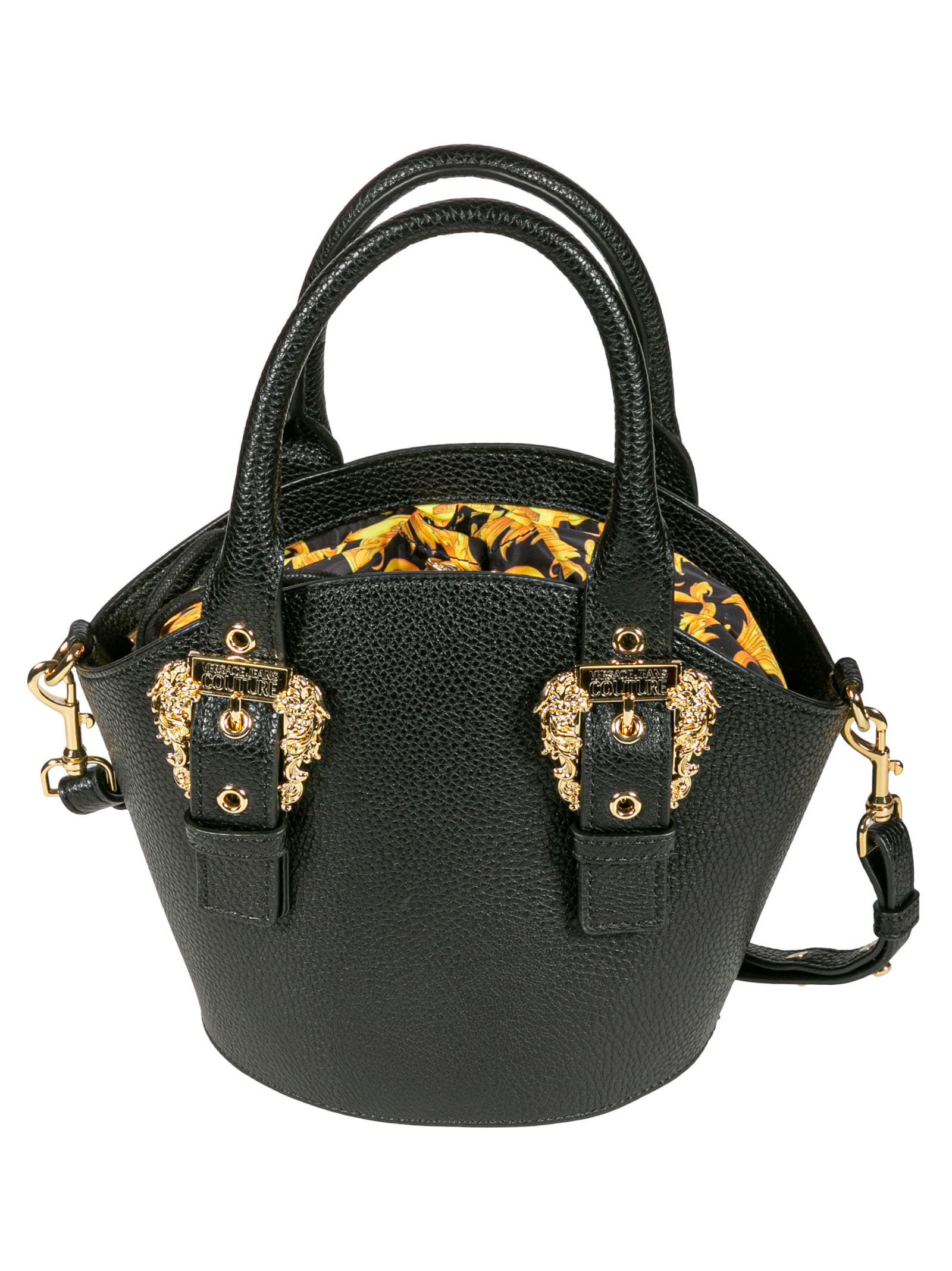 Versace Jeans Couture Inside Print Detachable Strap Tote In Black/gold