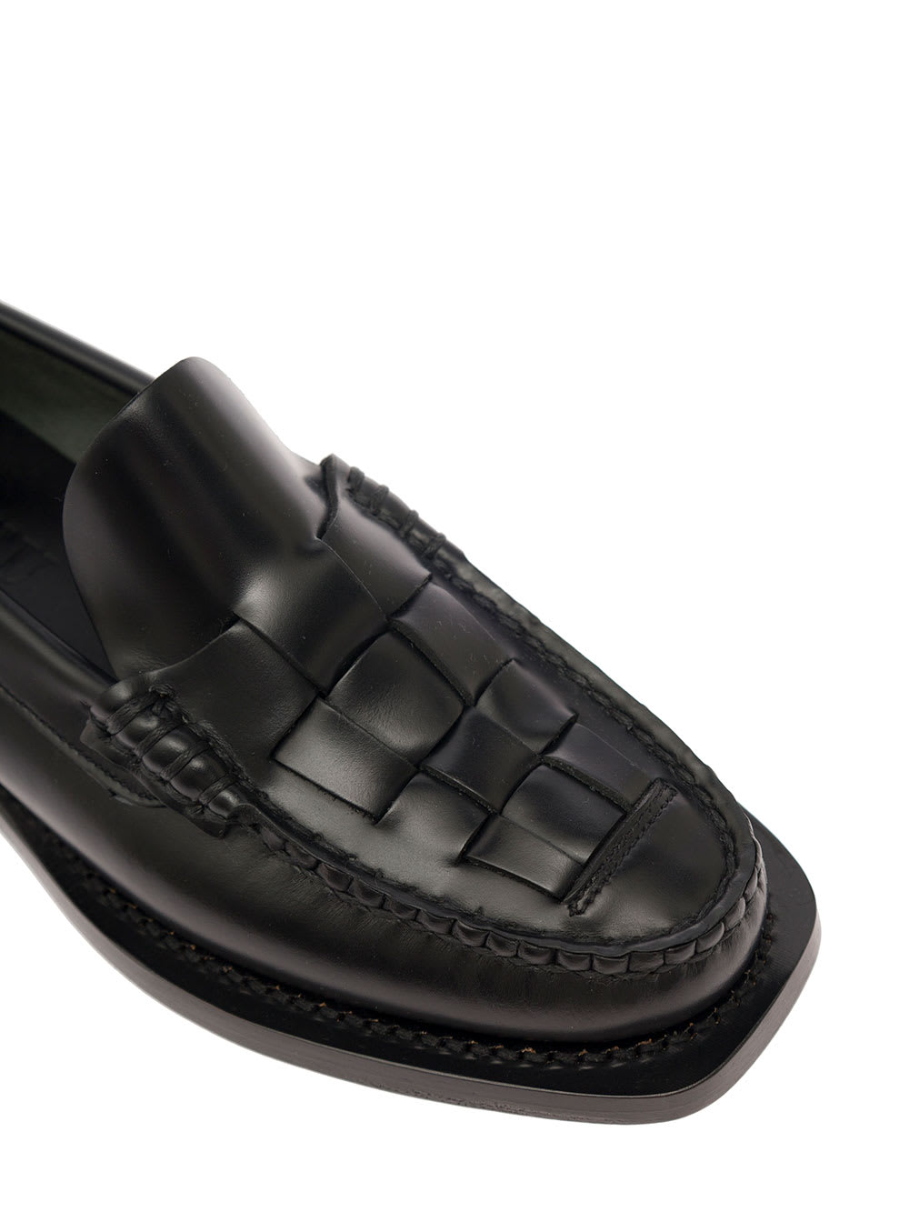 Shop Hereu Nombela Black Loafers In Handwoven Leather Woman