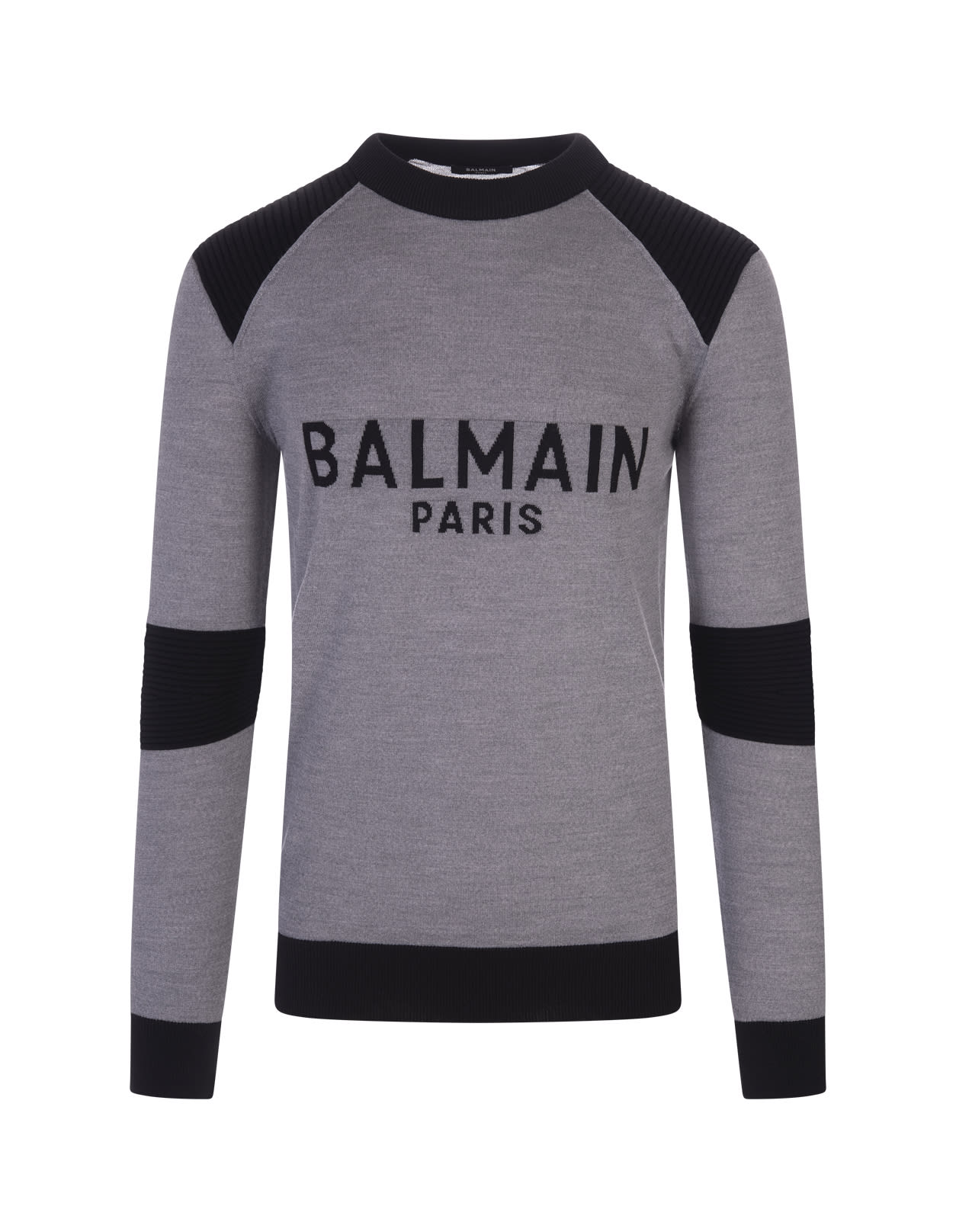Man Grey Wool Sweater With Balmain Paris Logo
