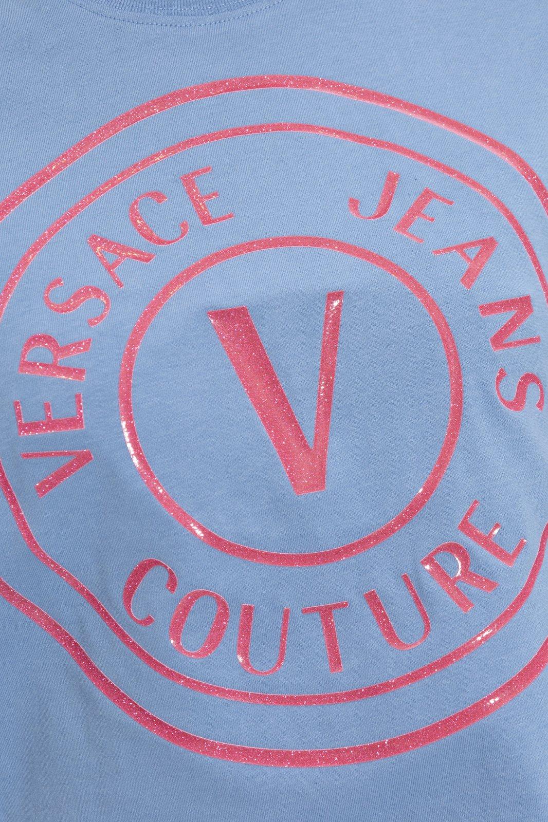 Shop Versace Jeans Couture Logo Printed Crewneck T-shirt In Blue