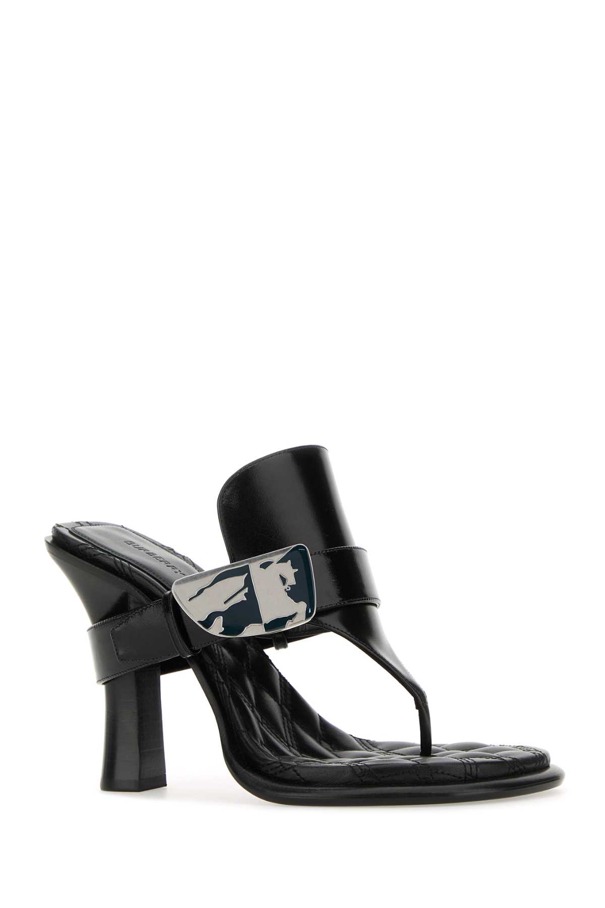 Shop Burberry Black Leather Bay Thong Mules