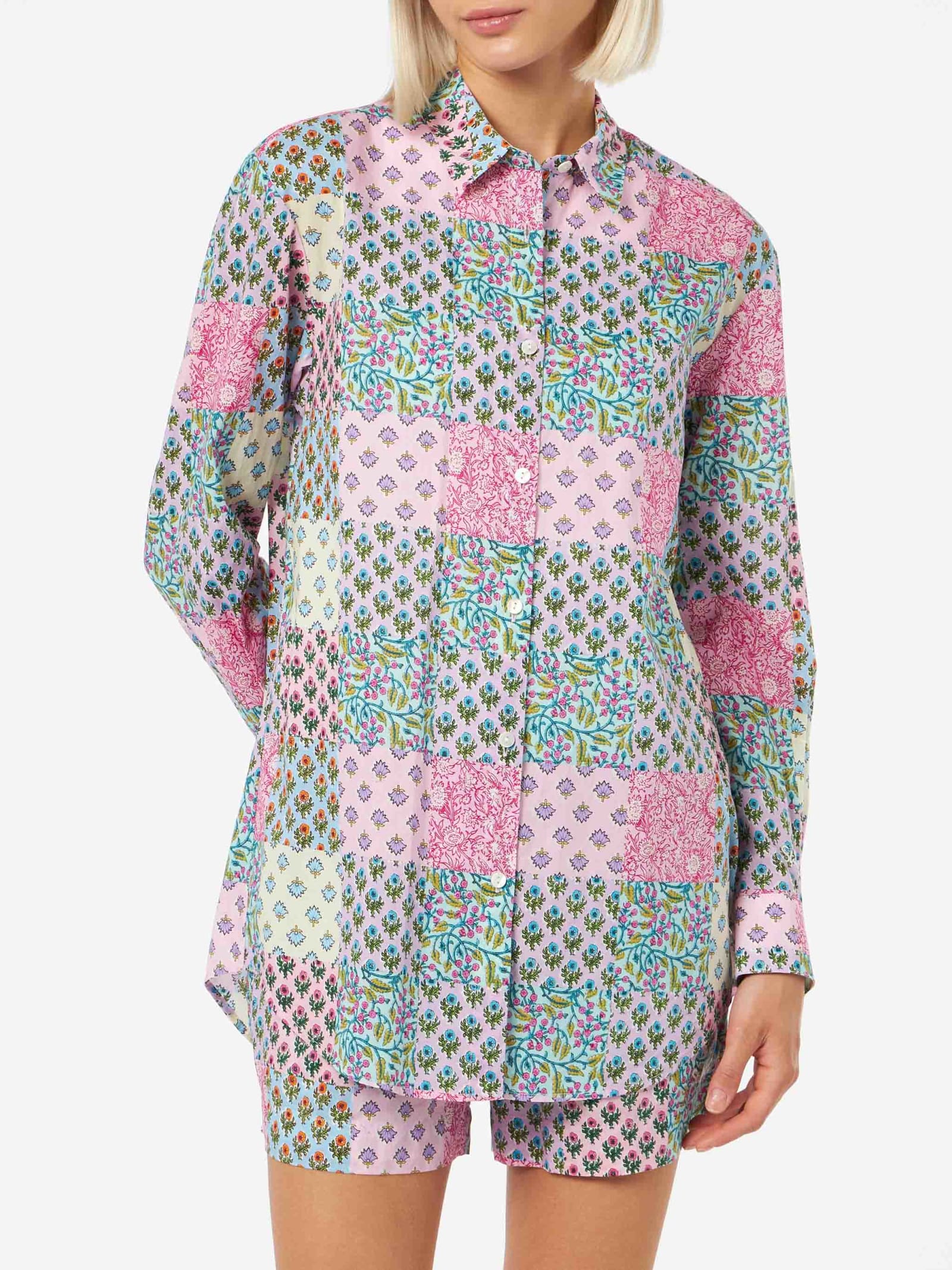 Shop Mc2 Saint Barth Woman Cotton Shirt Brigitte With Flower Print In Multicolor