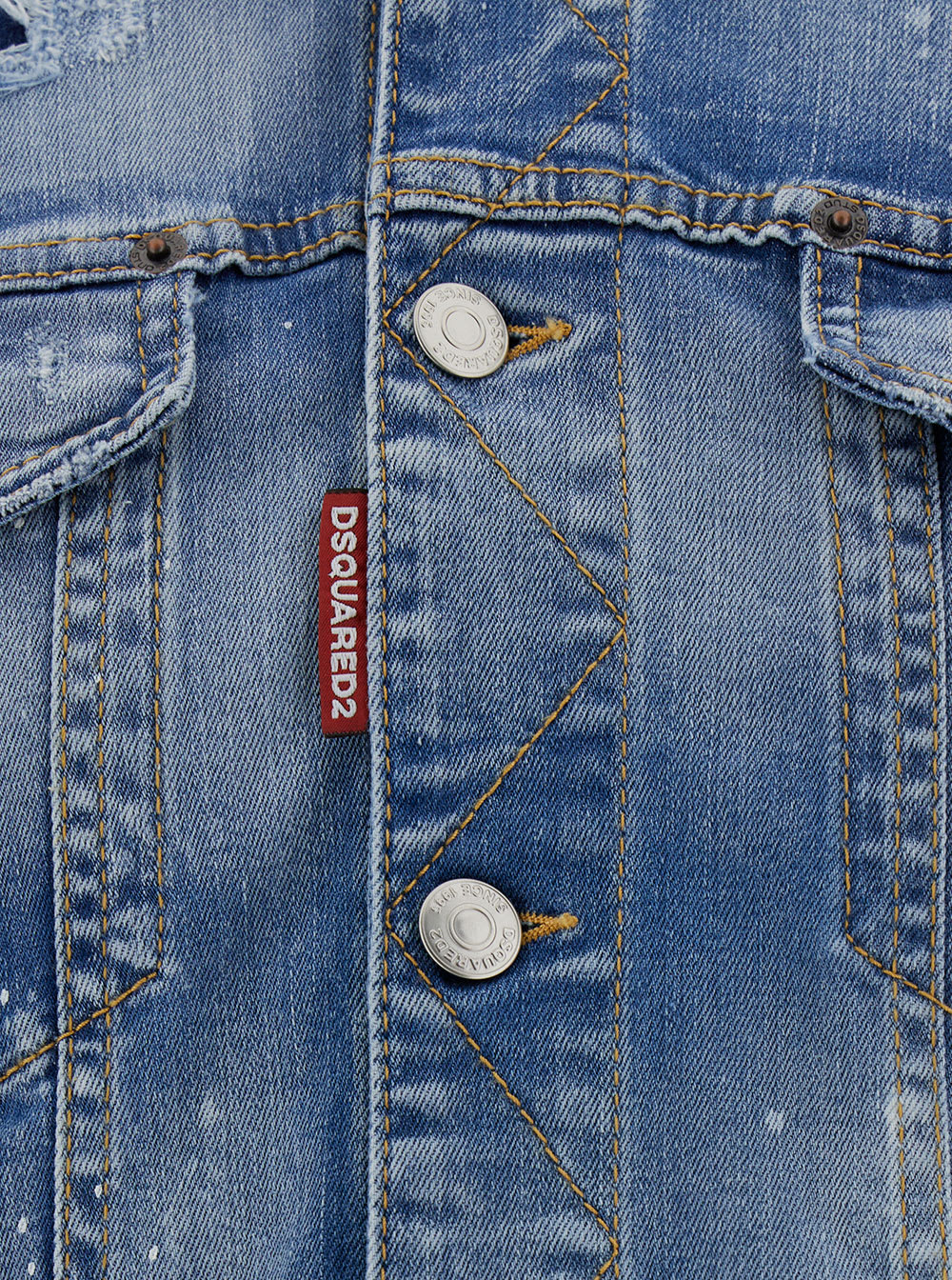 Shop Dsquared2 Dan Light Blue Jacket With Rips And Paint Stains In Stretch Denim Man