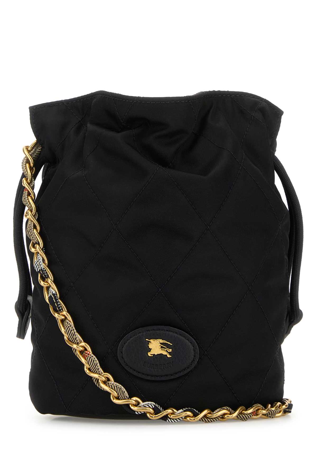 Burberry Black Canvas Horseshoe Bucket Bag In Black