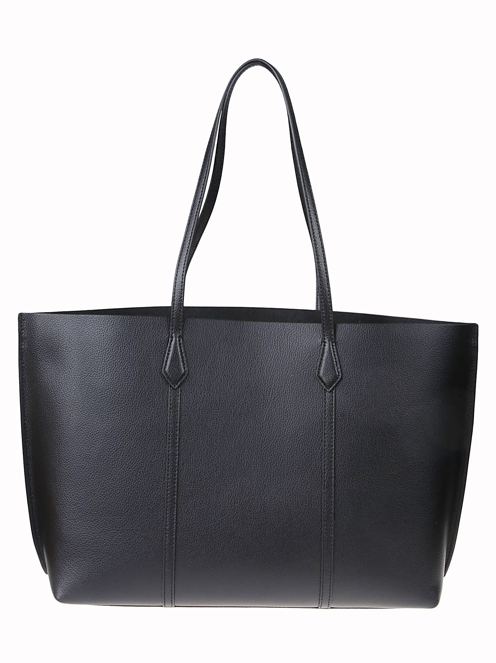 Tory Burch Perry Tote Bag In Textured Black Leather In Black