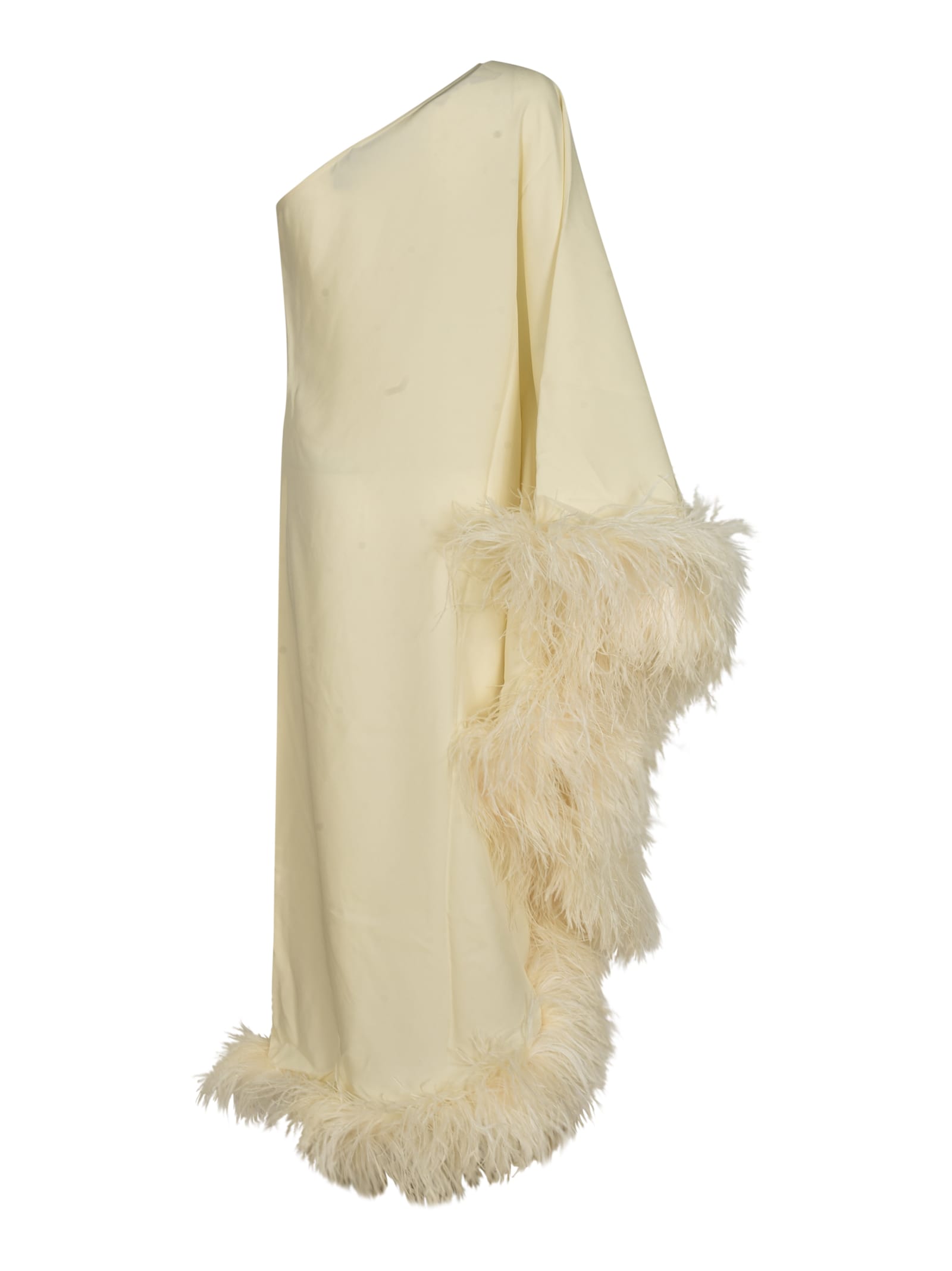 Shop Taller Marmo Ubud Feathered Viscose-blend Long Dress In Ivory