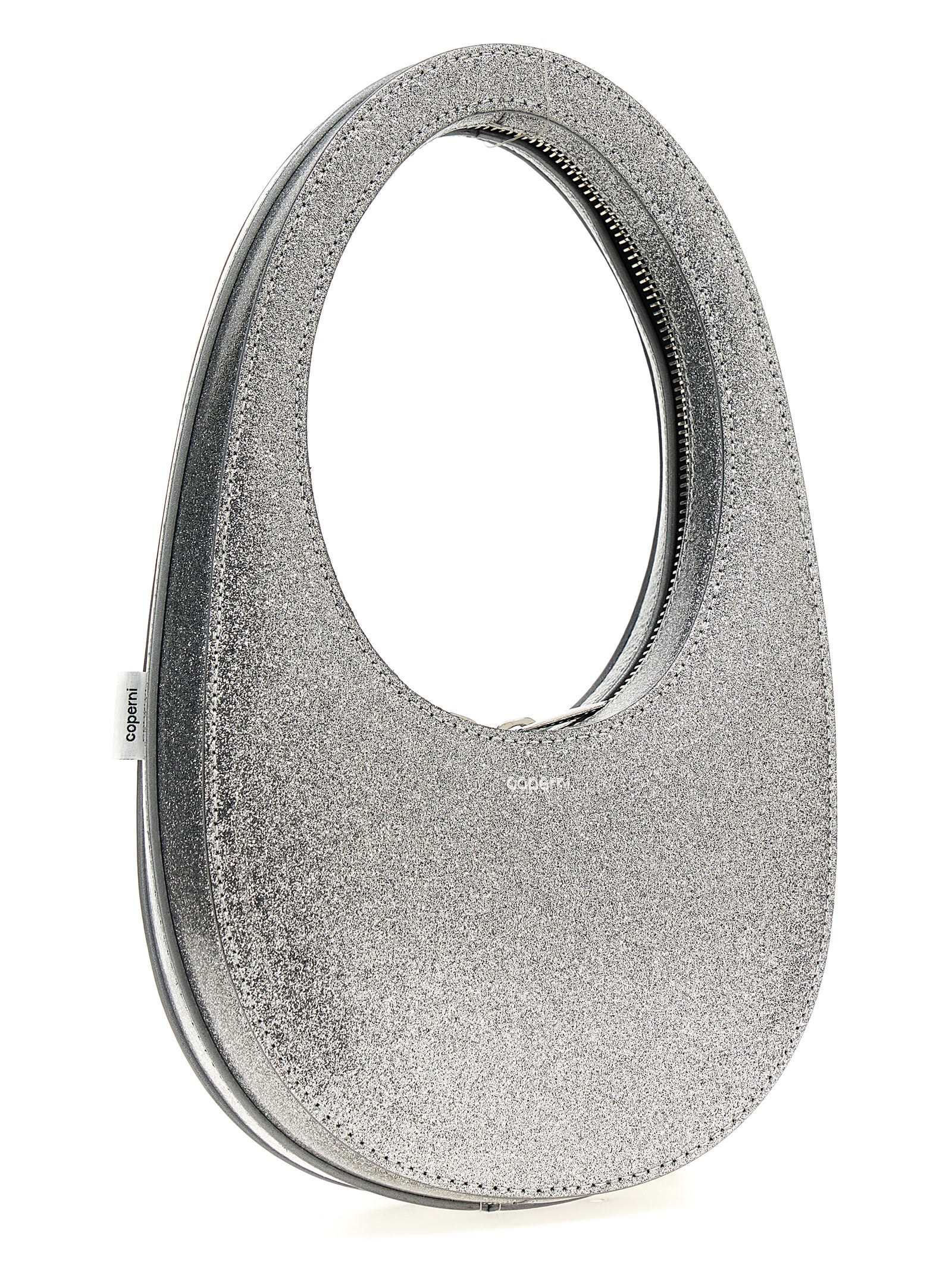 Shop Coperni Glitter Mini Swipe Bag Handbag In Silver