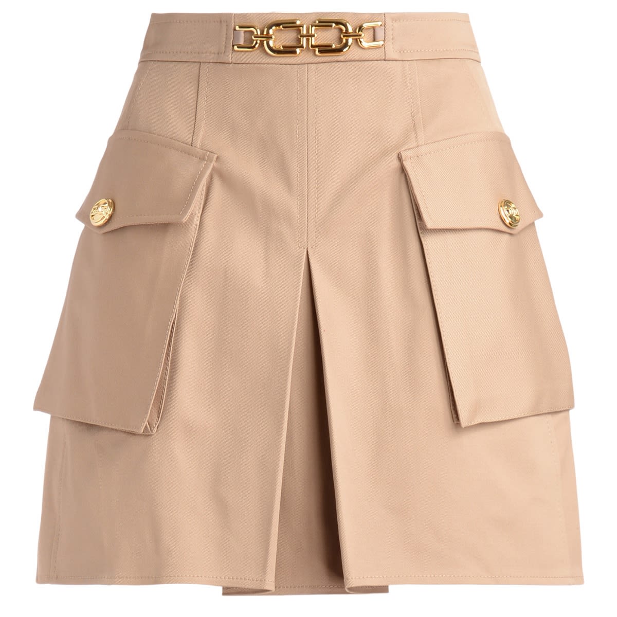 Skirt Elisabetta Franchi Dove Grey With Double Pockets And Buckles