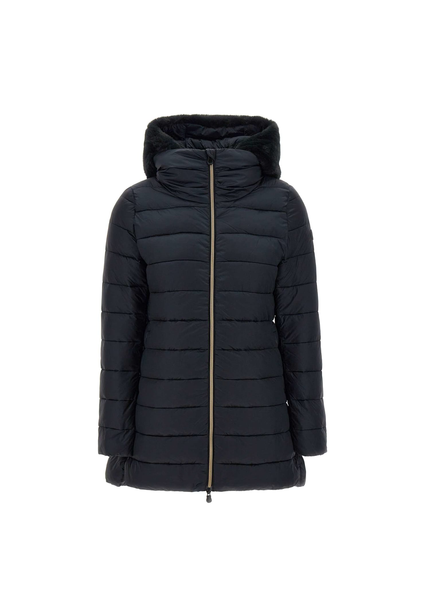 Shop Save The Duck High Neck Hooded Coat In Black