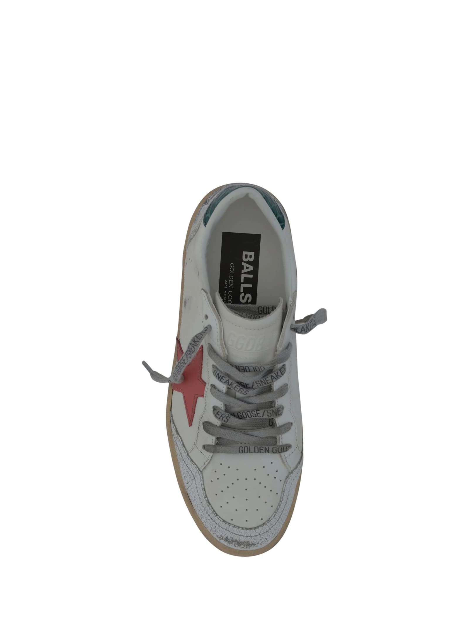 Shop Golden Goose Ballstar Sneakers In White/mineral Red/green