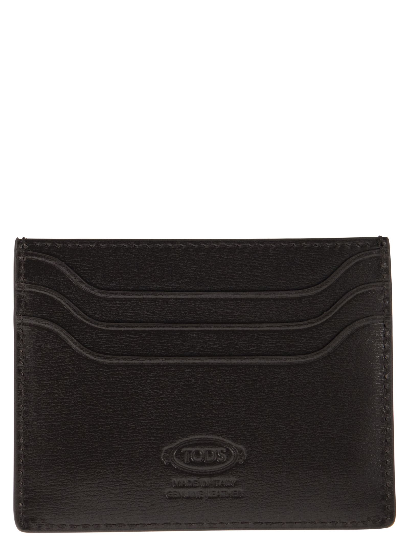 Shop Tod's Leather Card Holder With Logo In Tobacco