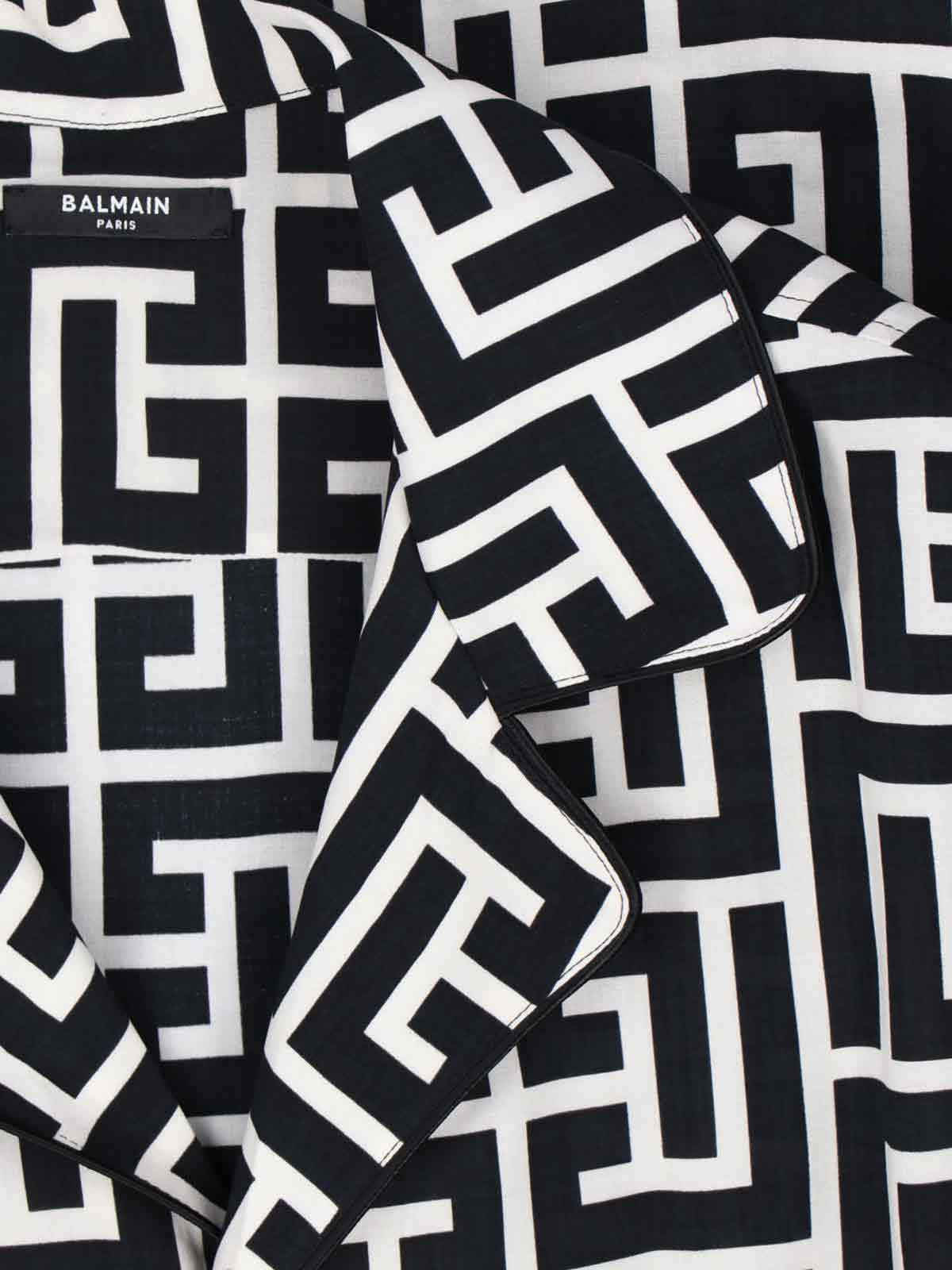 Balmain Monogram Printed Short-sleeved Shirt In Black