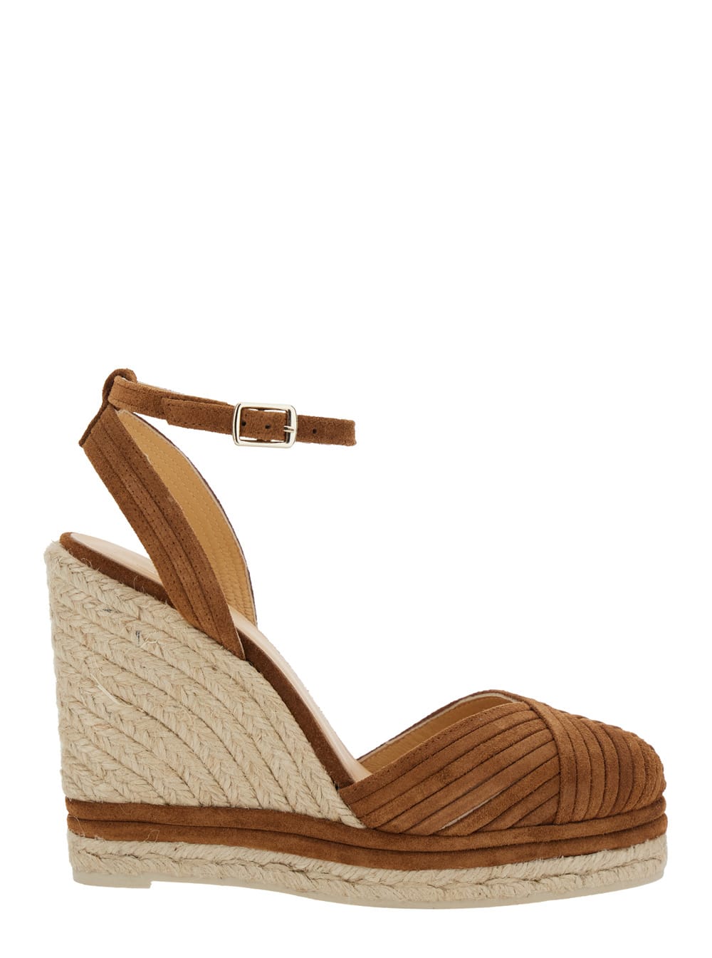 Castañer colina Brown Wedges With Ankle Strap Closure And V Neck In Leather Woman