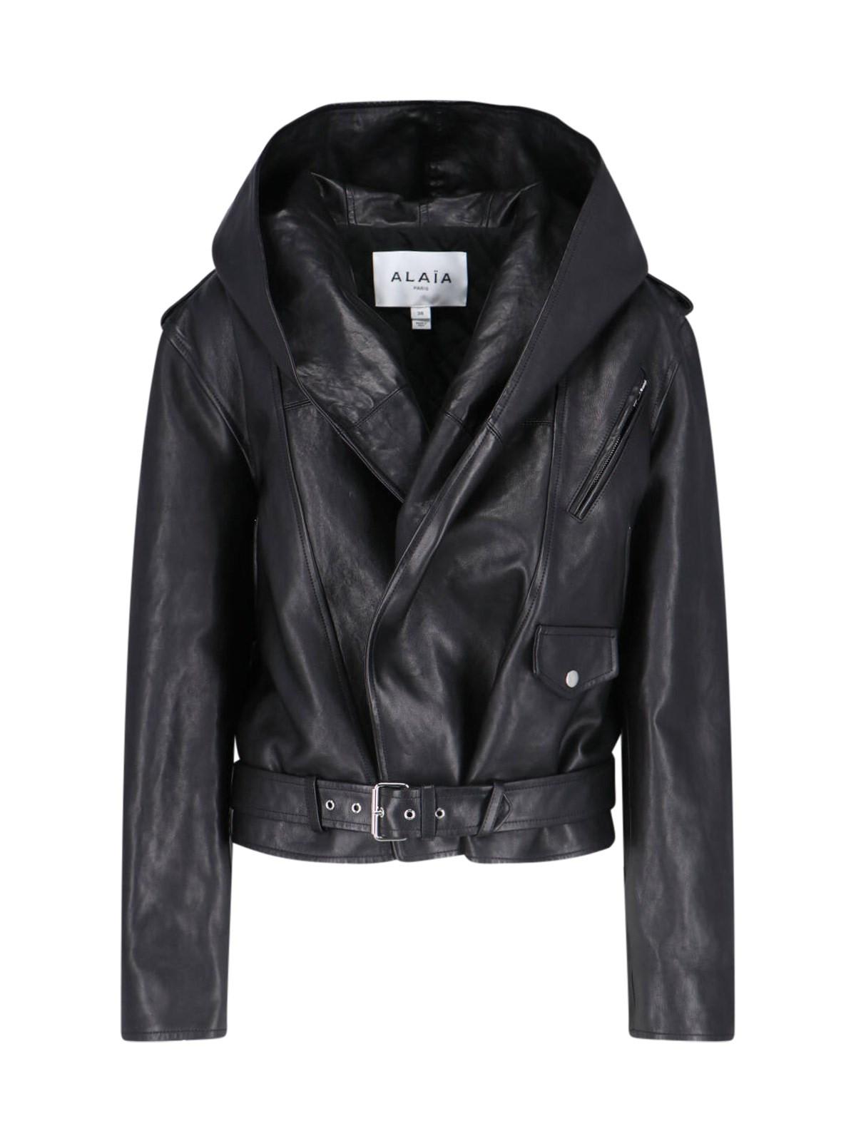 Shop Alaïa Biker Hooded Jacket In Black