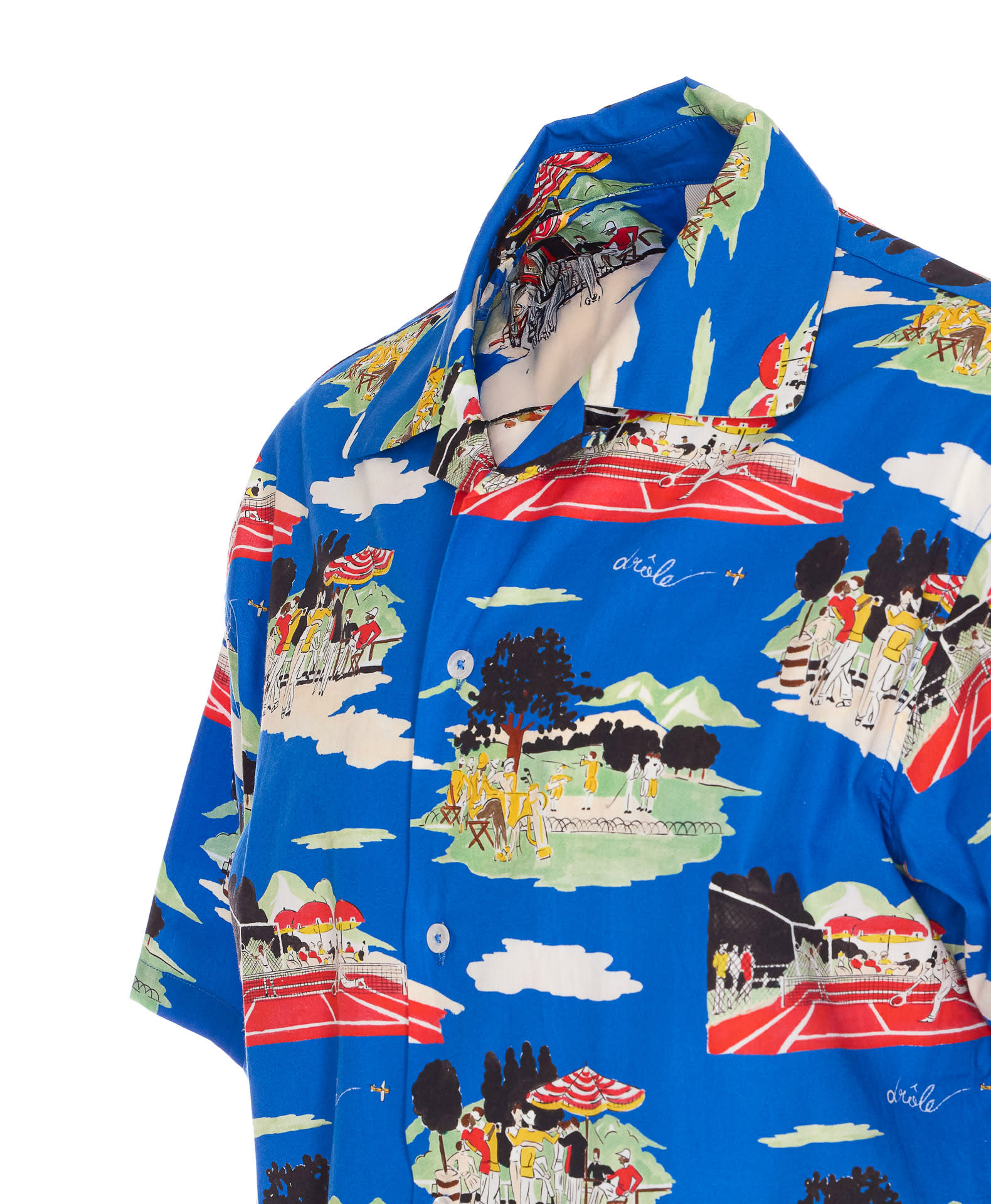 Drôle De Monsieur Multicolor Country Club Short-sleeved Shirt In Blue