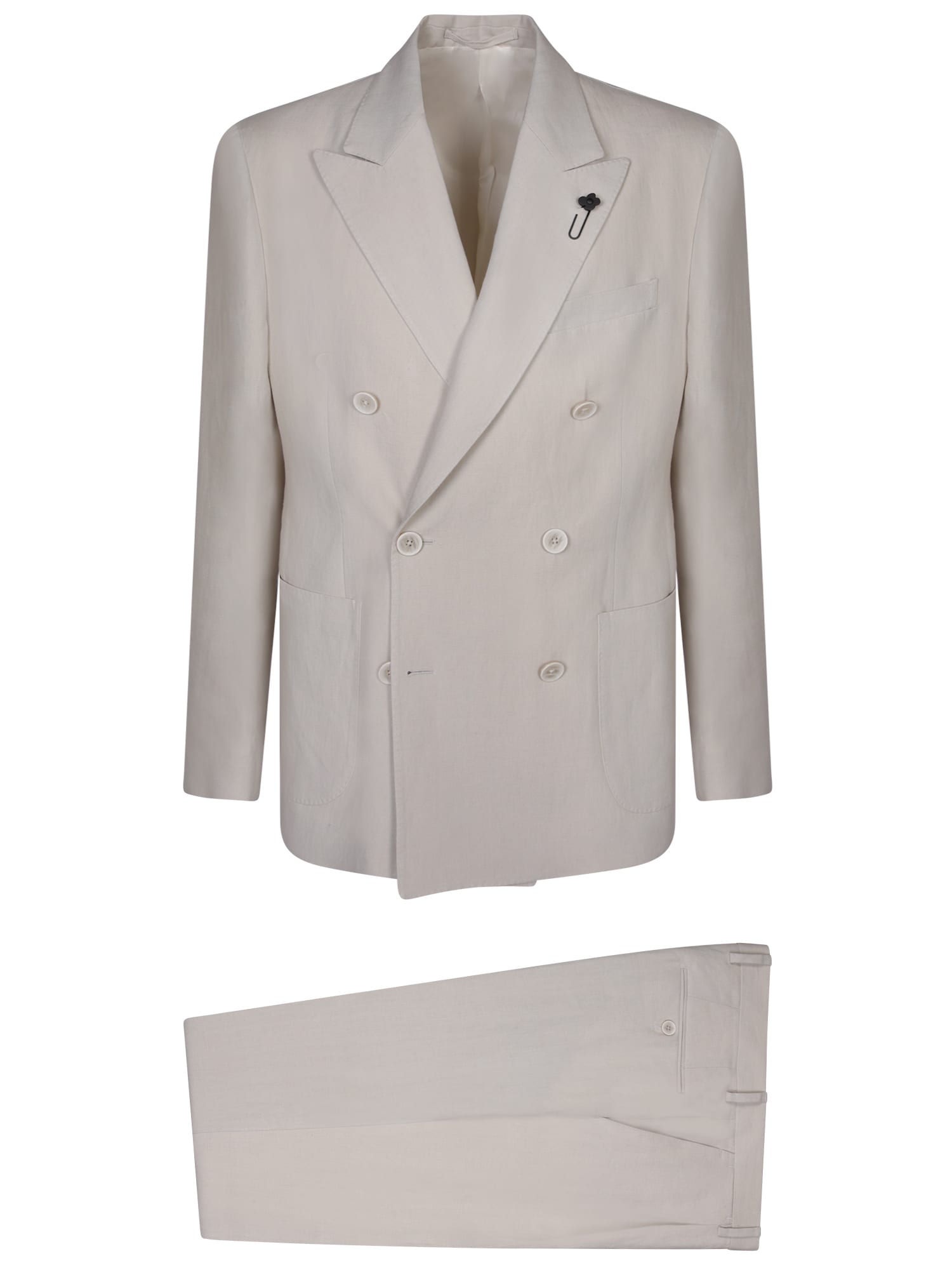 Shop Lardini Double-breasted Beige Suit