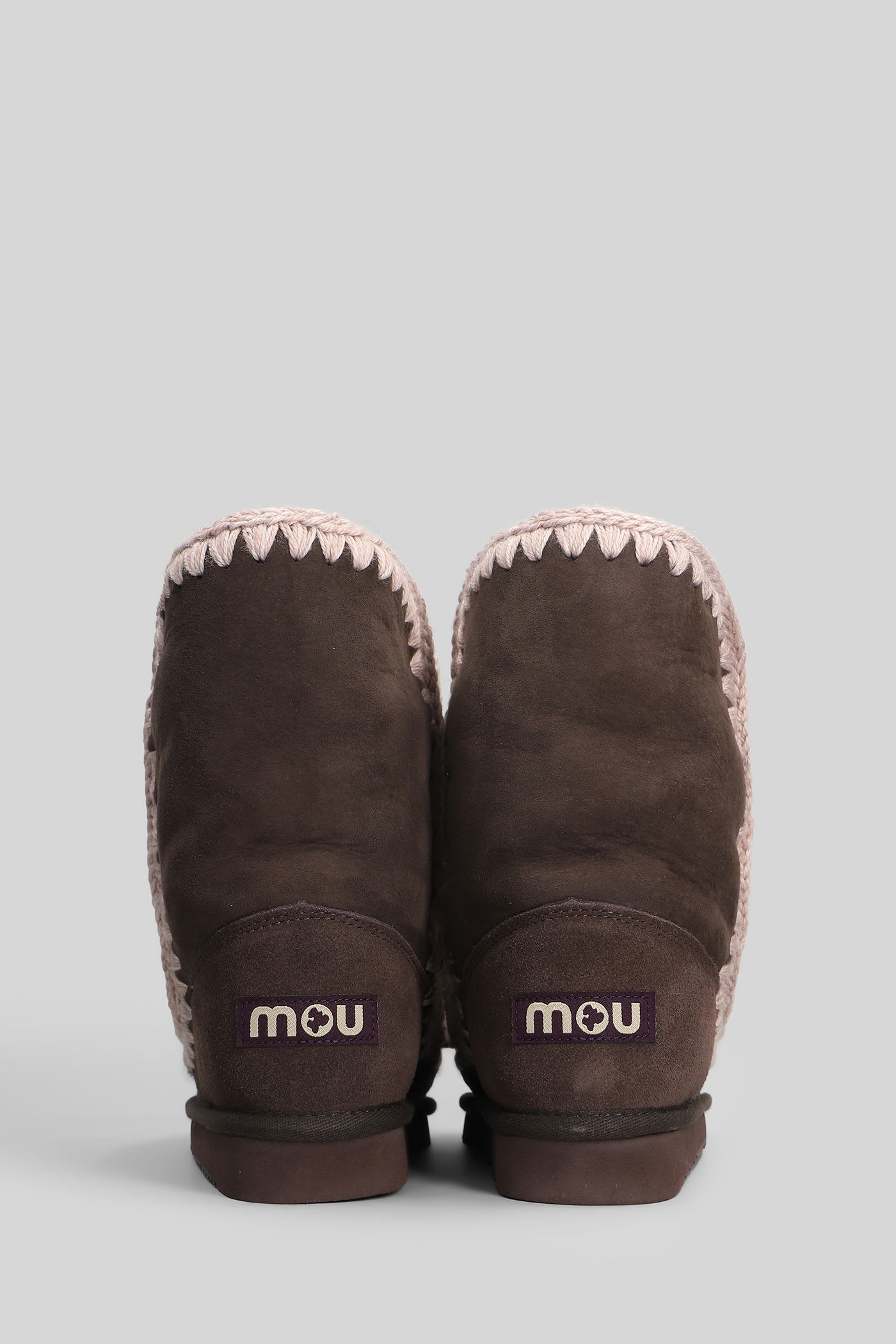 Mou Eskimo 24 Low Heels Ankle Boots In Brown Suede In Brown
