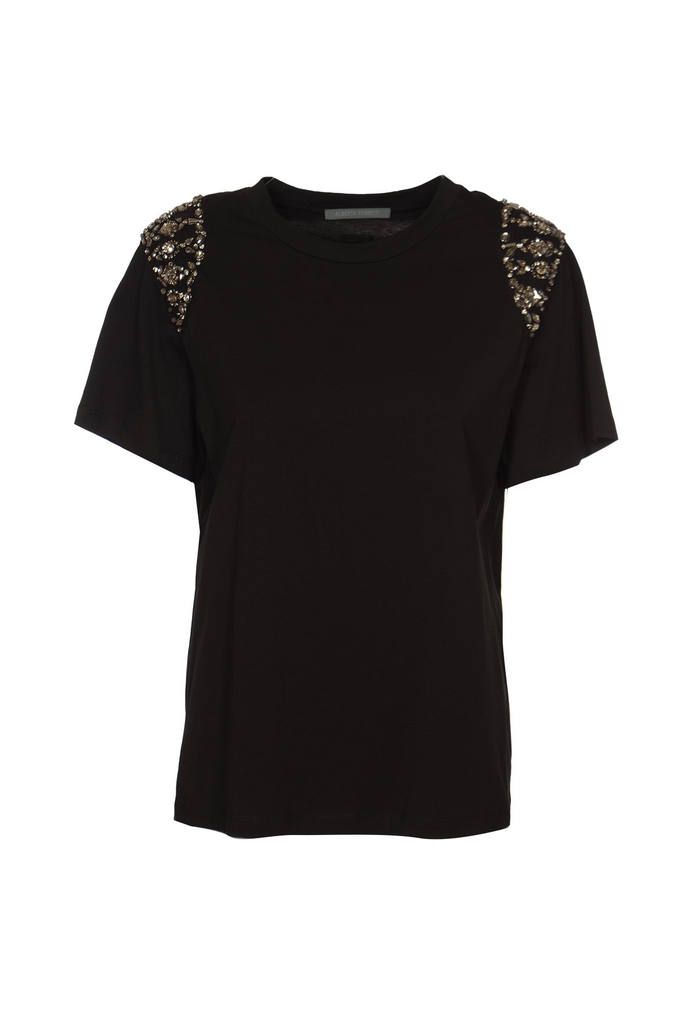 Shop Alberta Ferretti Crystal Embellished Round Neck T-shirt In Black