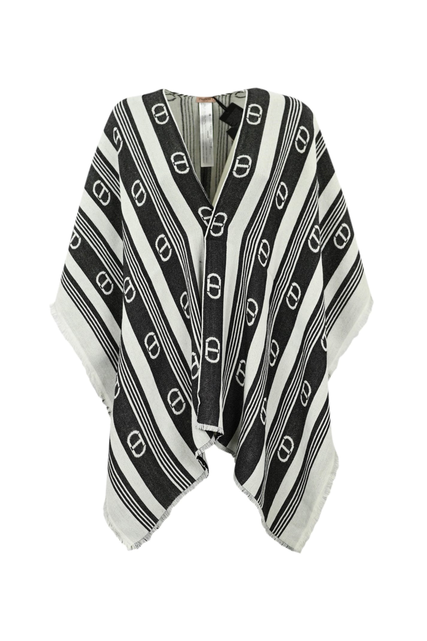 Shop Twinset Logo Patterned Poncho In Bic.avorio/nero