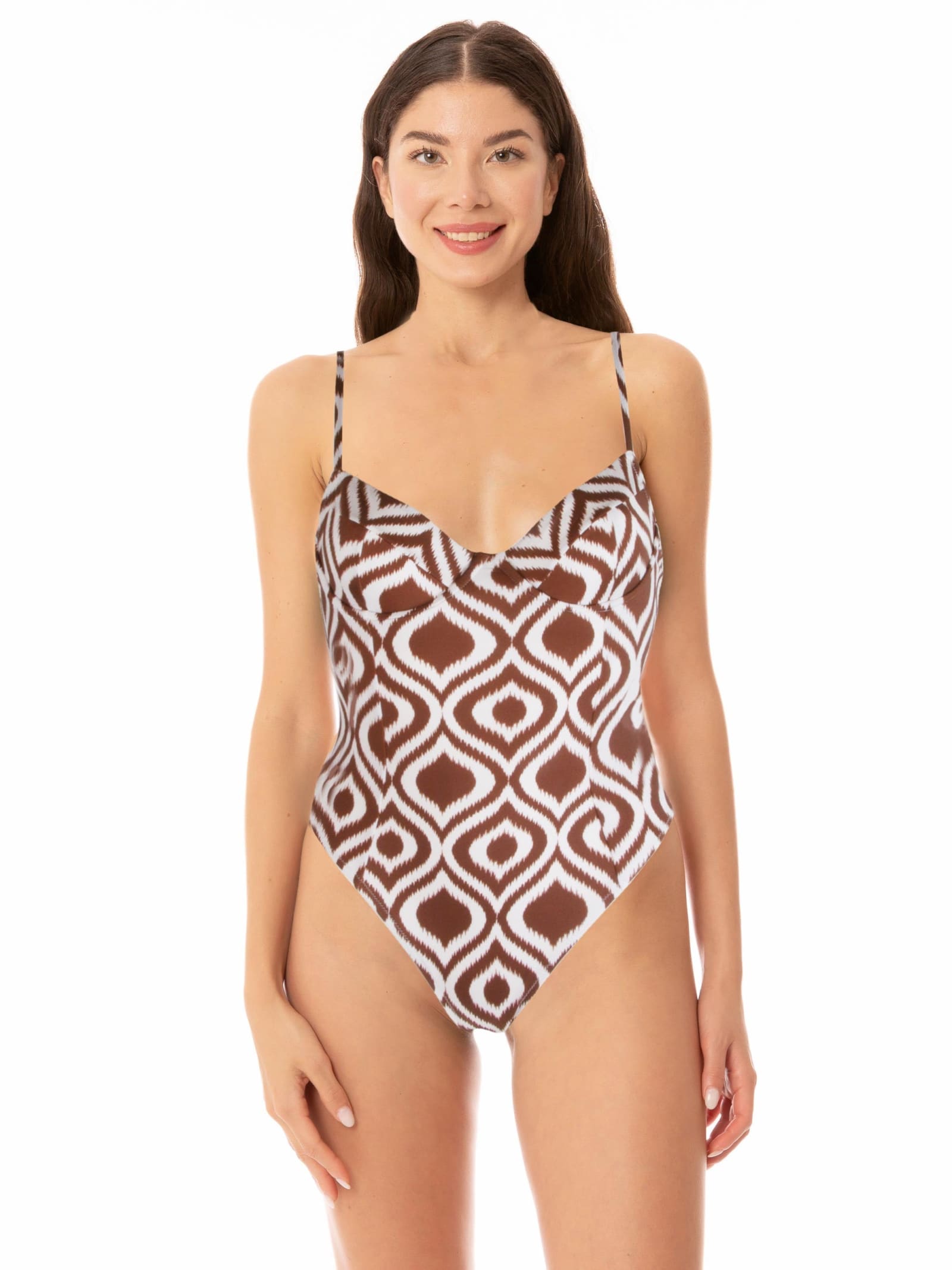 Mc2 Saint Barth Woman Underwire One-piece Swimsuit With Pattern In Brown