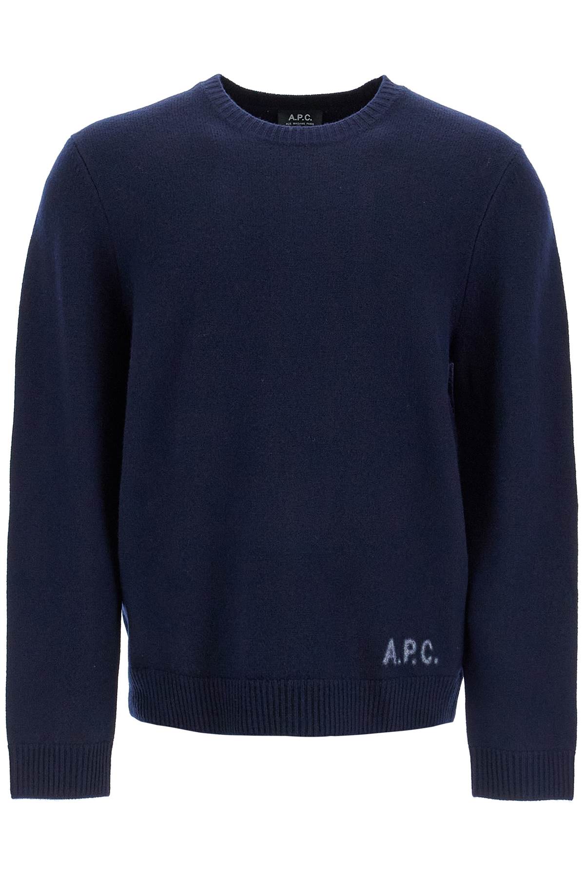 Shop Apc Compact Wool Edward Pullover Sweater In Dark Navy (blue)