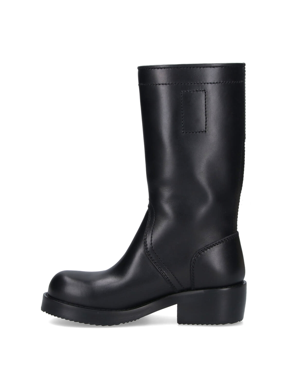 Dries Van Noten Mid-calf Block Heel Leather Boots With Buckle In Black