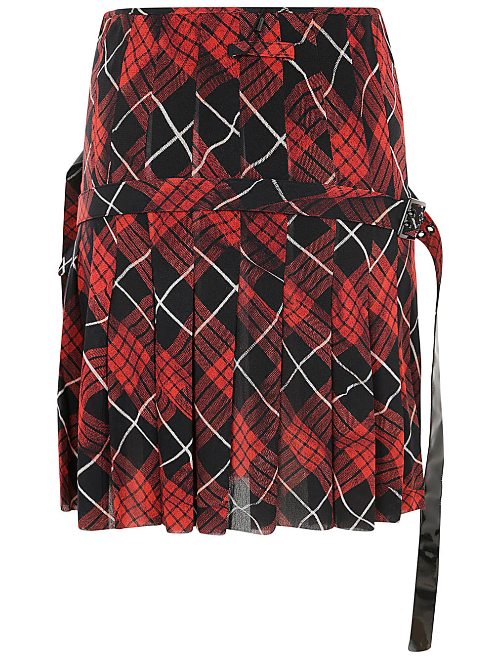 JEAN PAUL GAULTIER PLEATED MESH SHORT SKIRT PRINTED DISTORTED TARTAN 