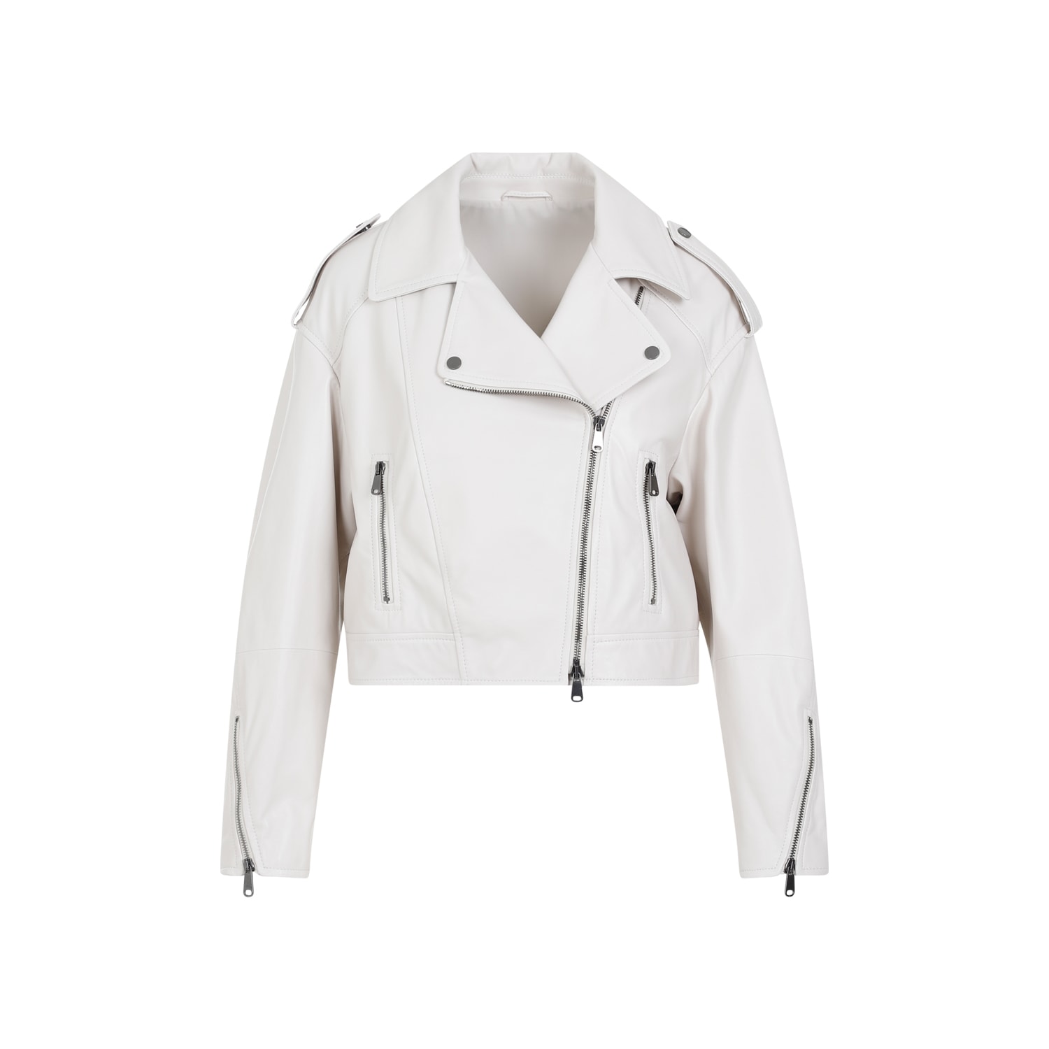 Shop Brunello Cucinelli Leather Jacket In Bianco Invernale