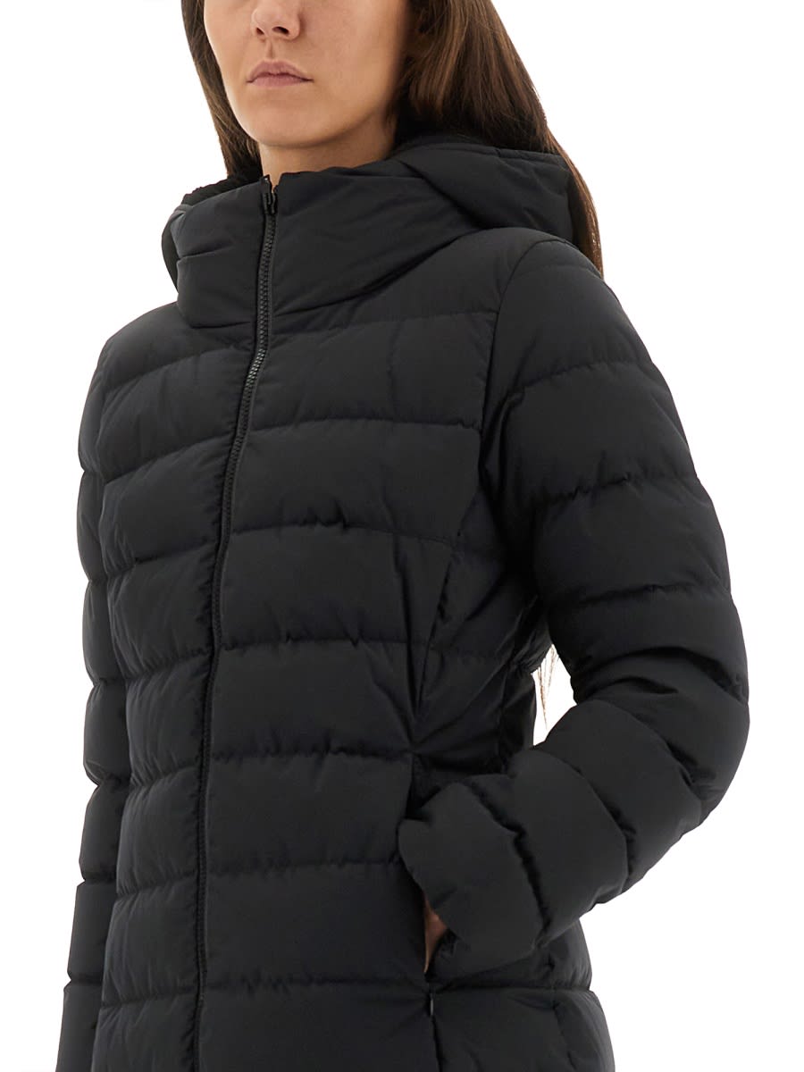 Herno Padded Hooded Long Down Jacket Zip Pockets In Black