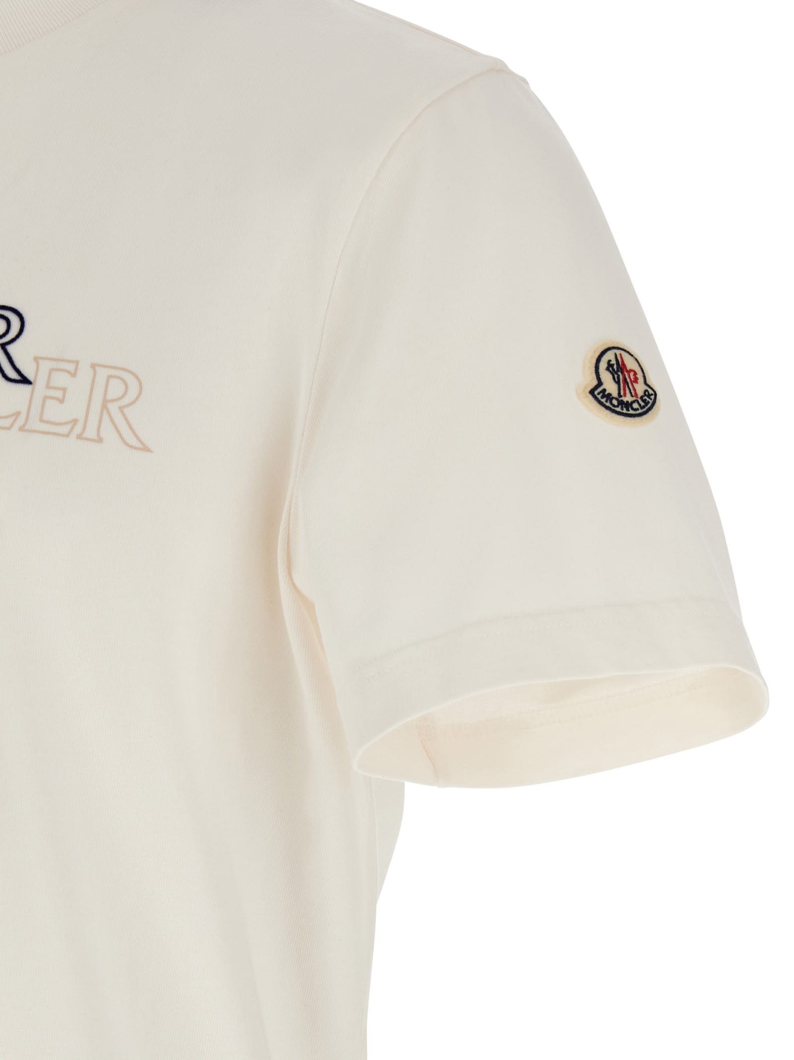 Moncler Mens Natural Logo-print Crewneck Cotton T-shirt In White