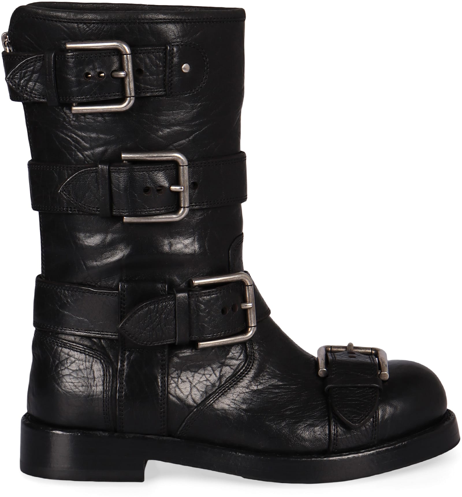 Dolce & Gabbana Leather Biker Boots In Black