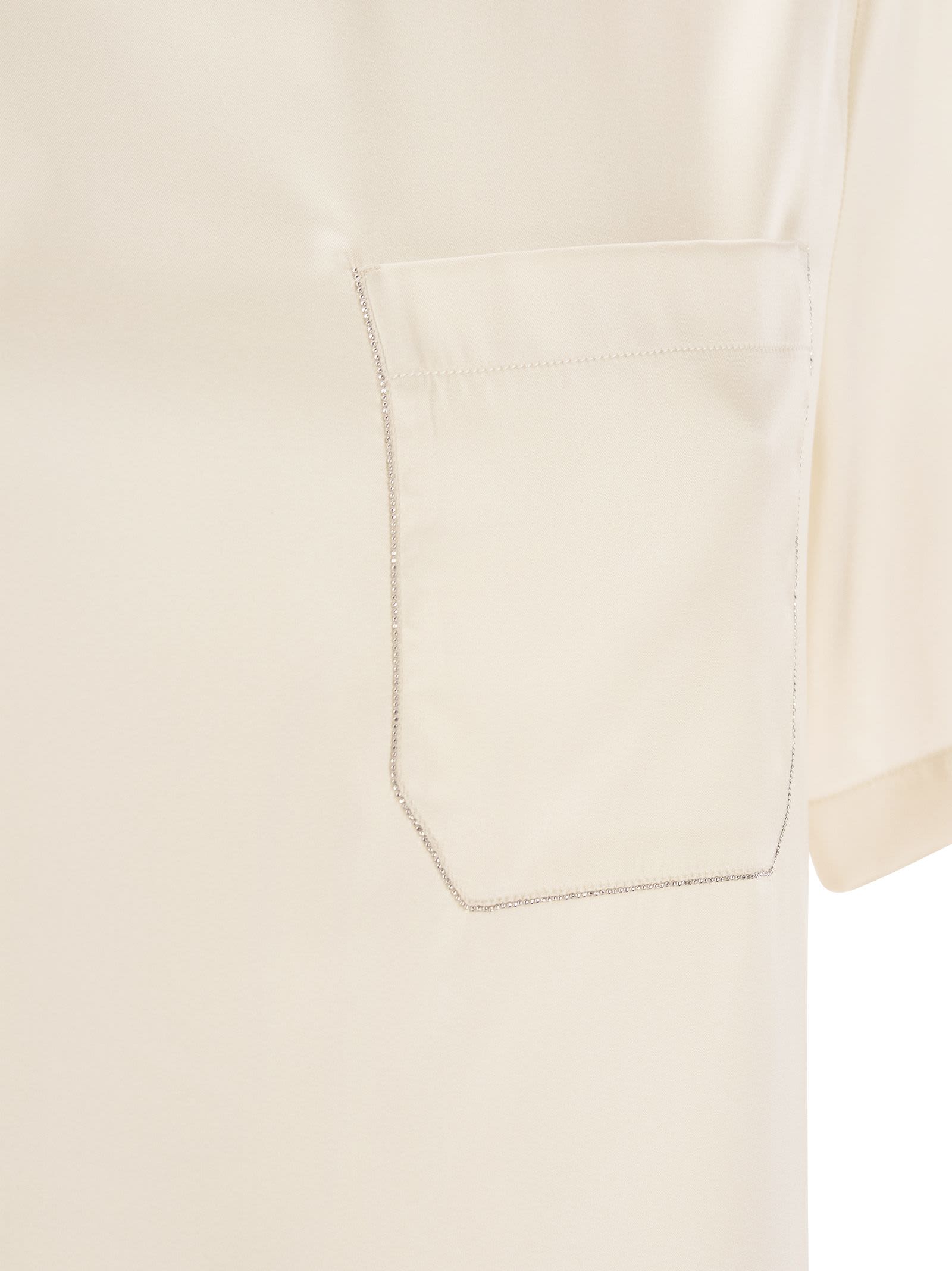 Shop Peserico Silk Shirt With Breast Pocket In Cream